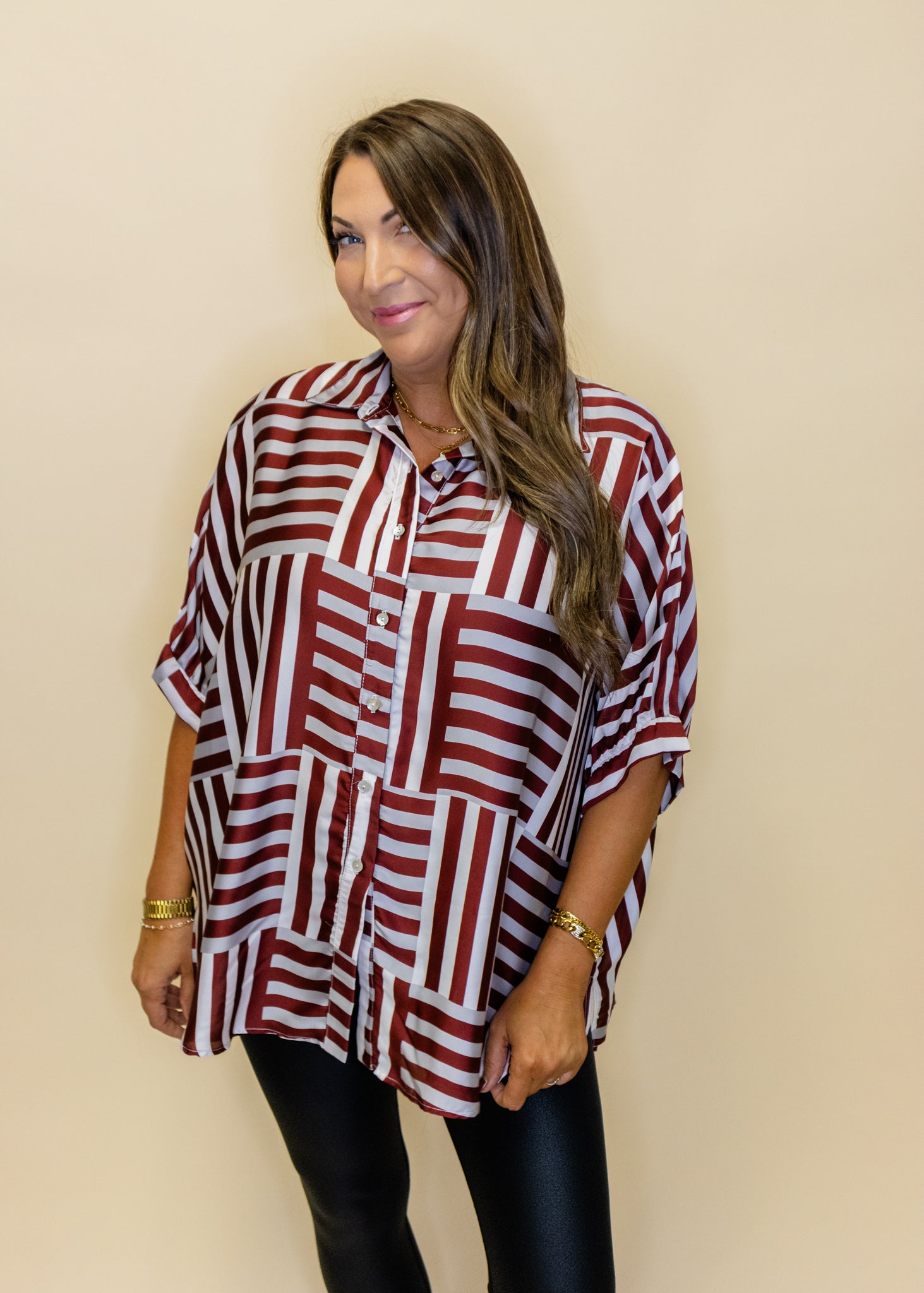 Arizona Deep Stripes Button Down Top