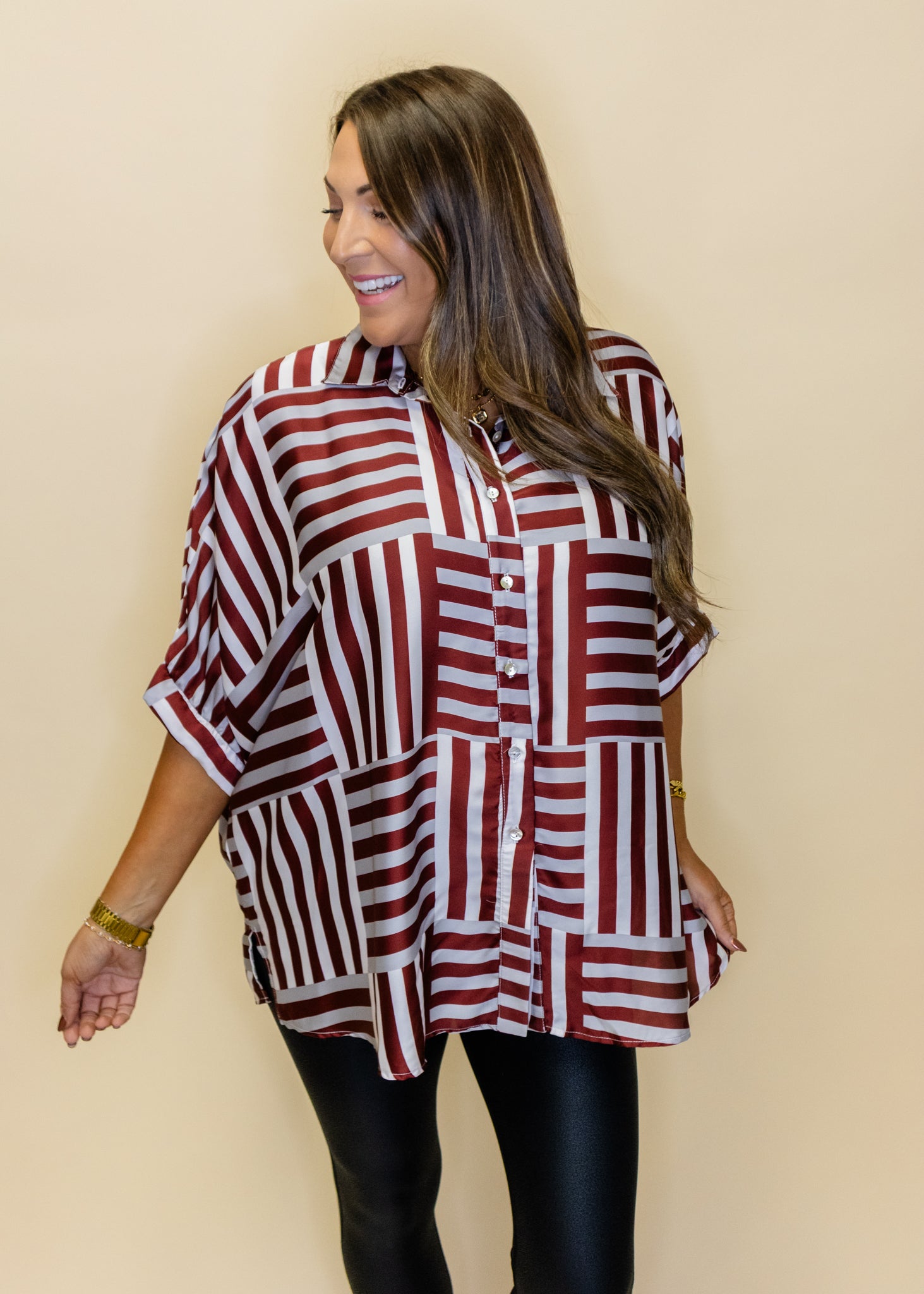 Arizona Deep Stripes Button Down Top