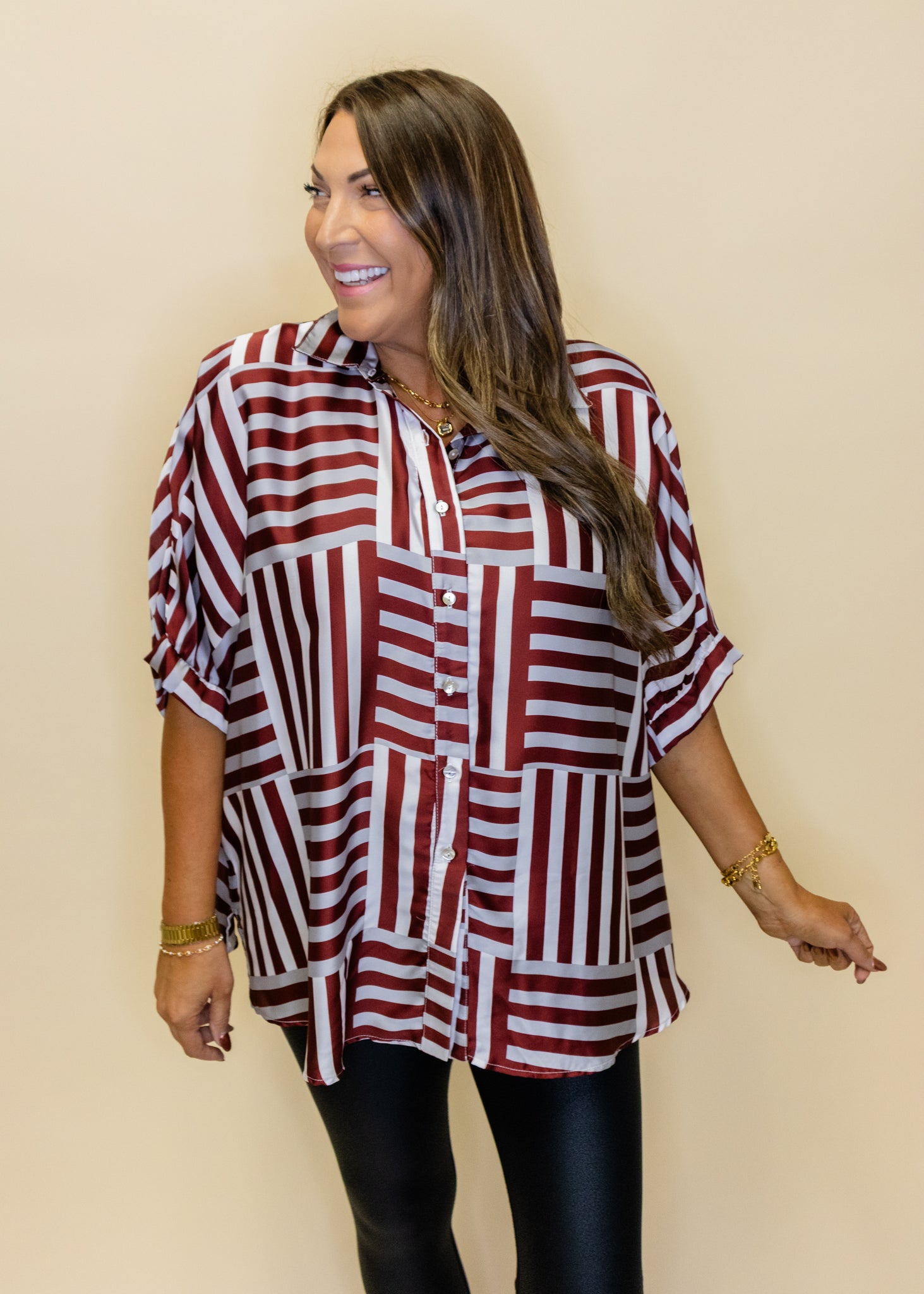 Arizona Deep Stripes Button Down Top