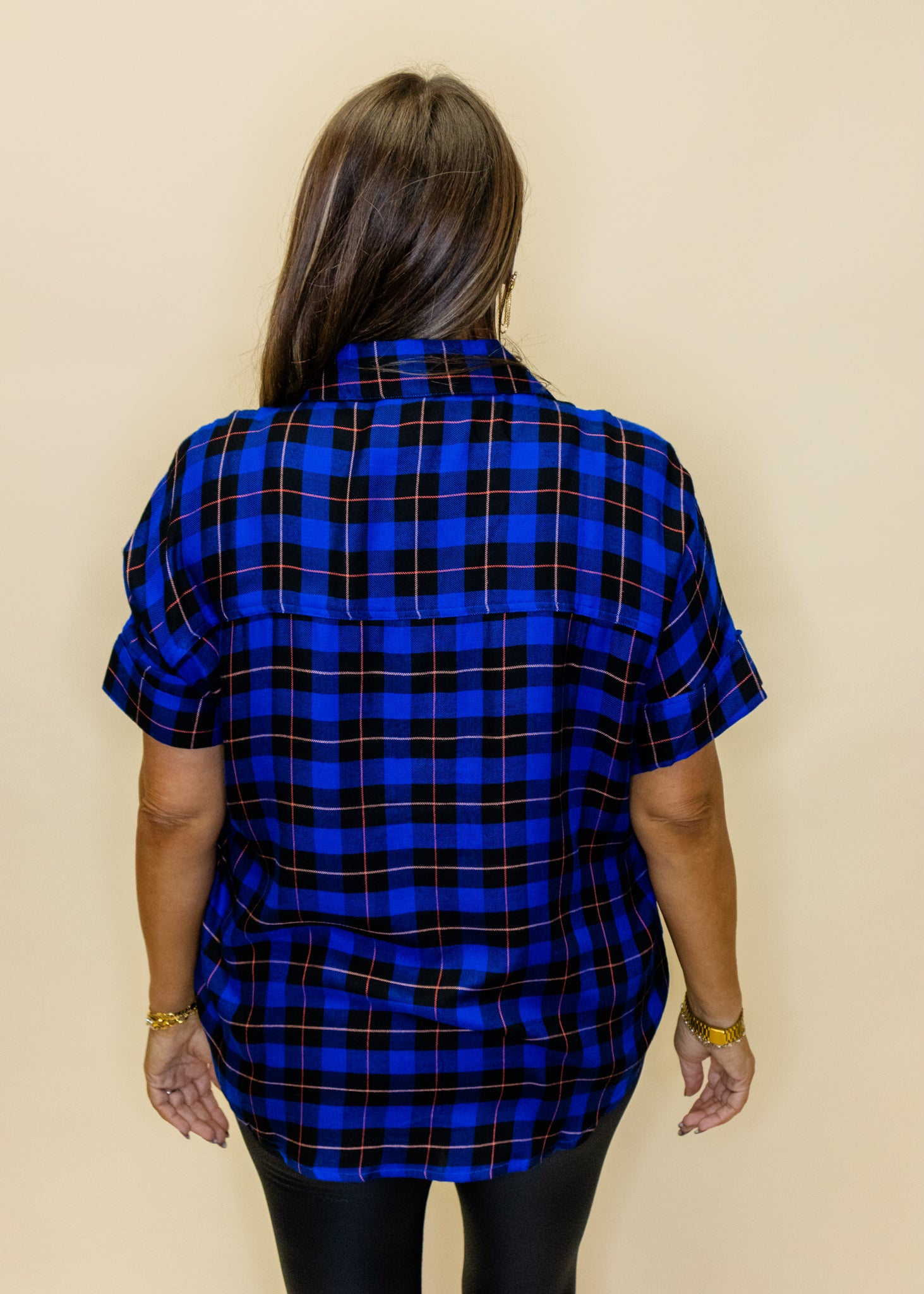Blue Plaid Button Up Top