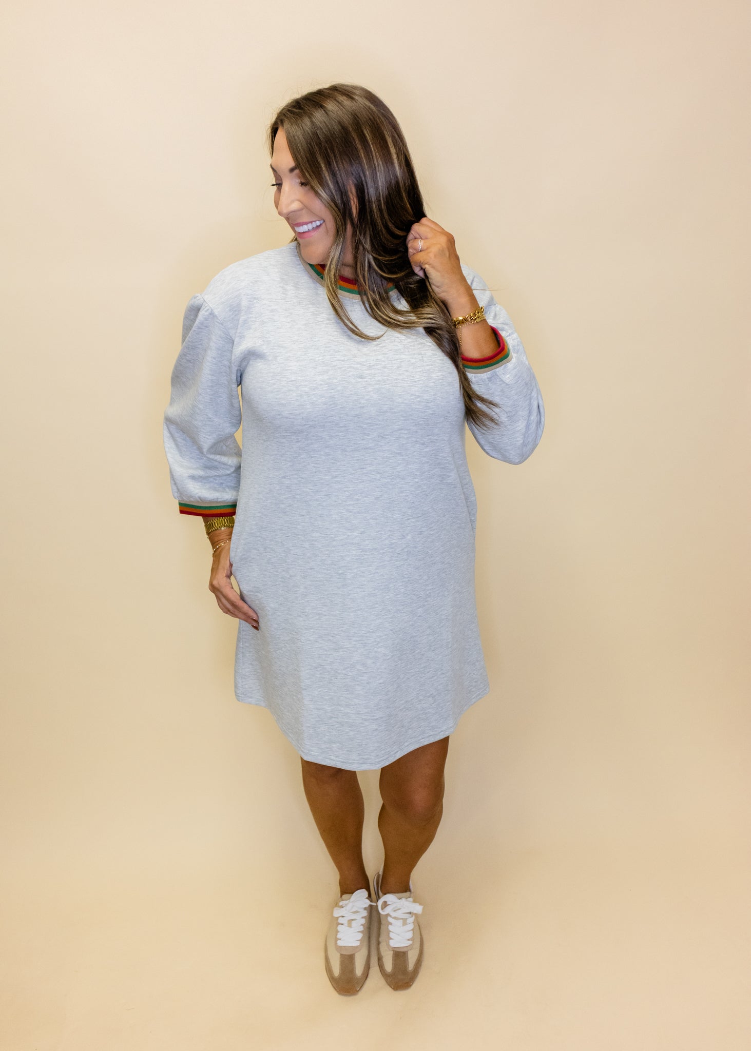 Grey Multi Stripe Detail Dress