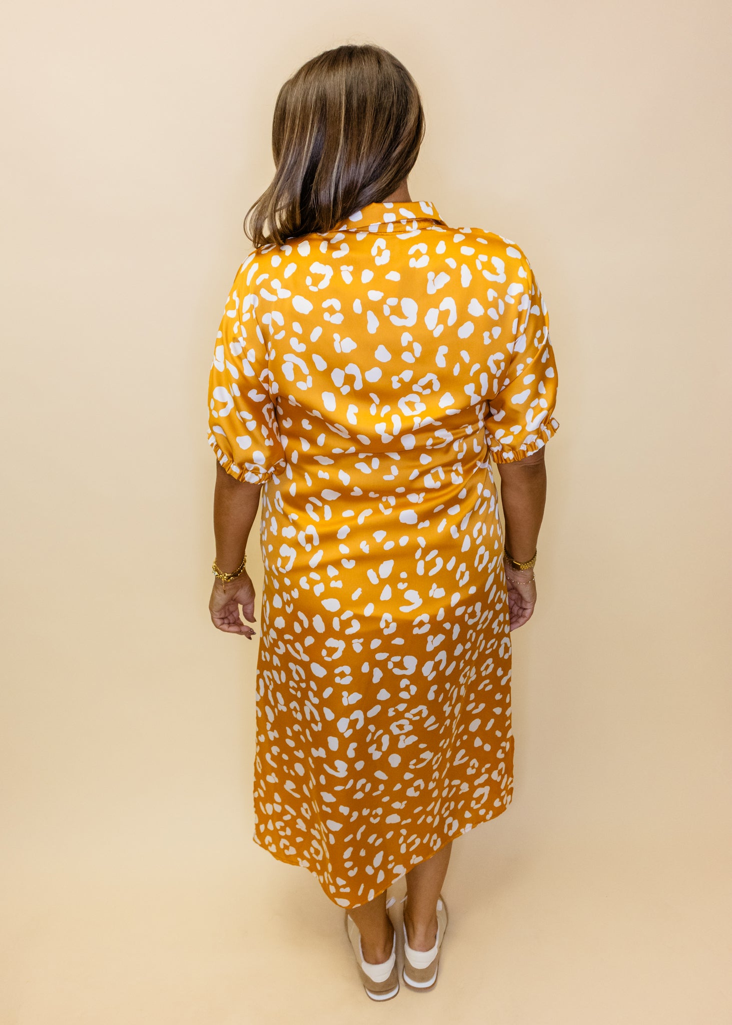 Blakely Gold Leopard Midi Dress