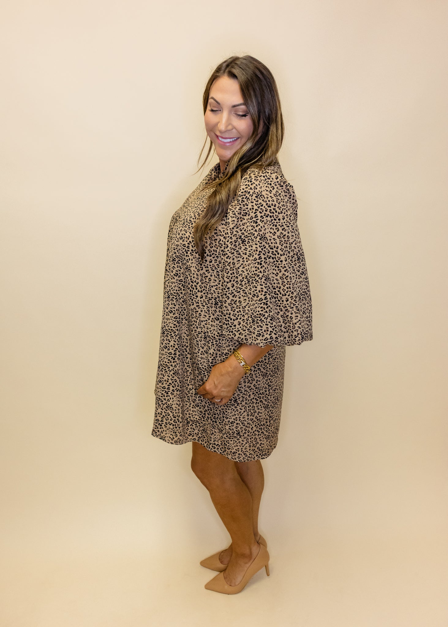 Taupe Leopard 3/4 Sleeve Dress
