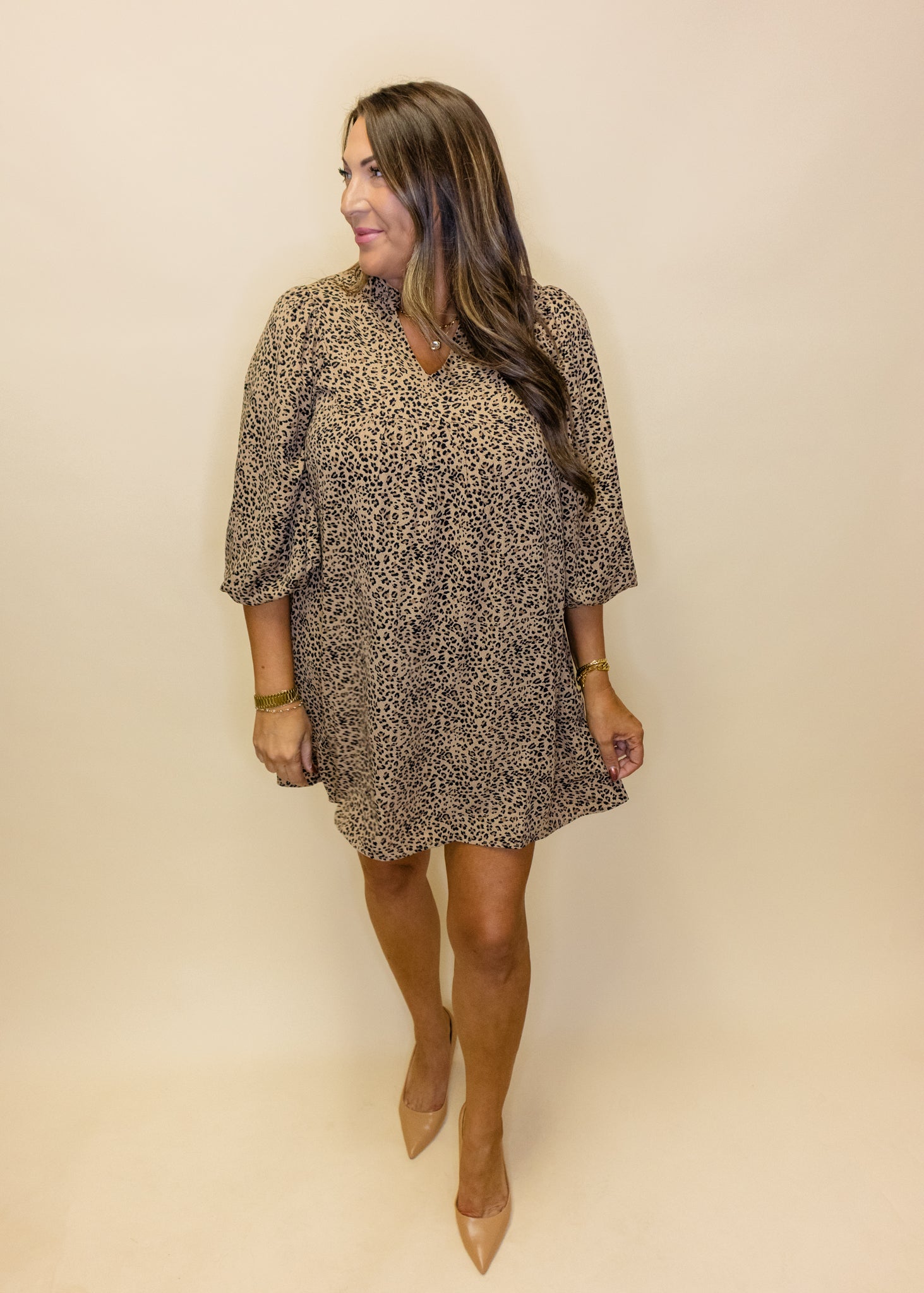 Taupe Leopard 3/4 Sleeve Dress