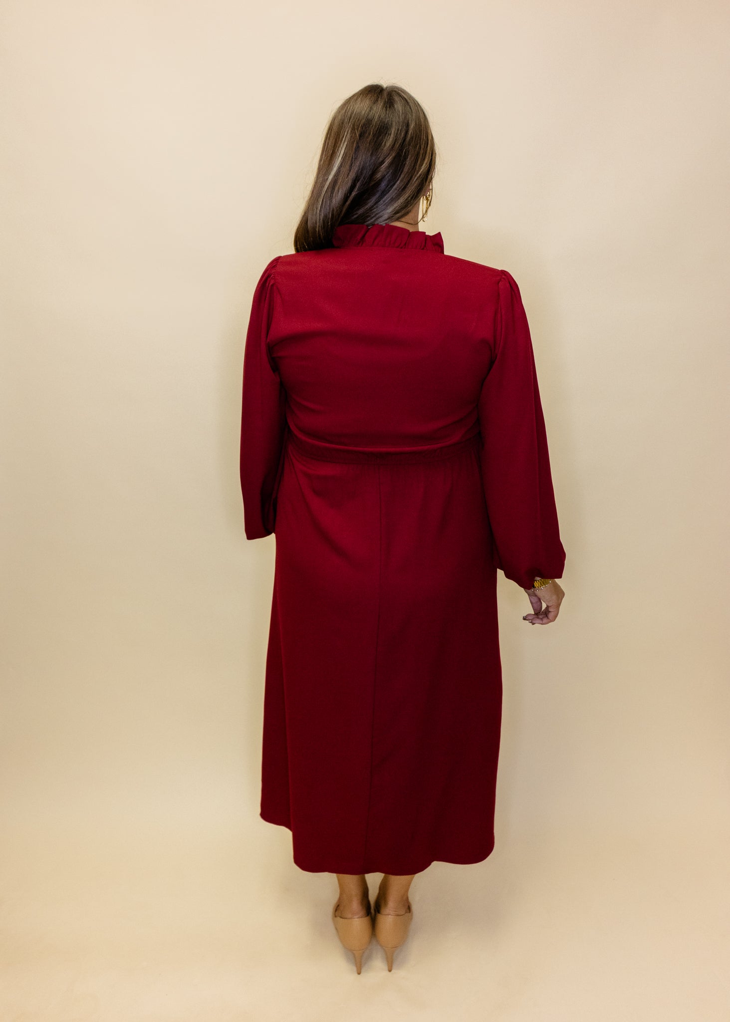 Burgundy Side Slit Midi Dress