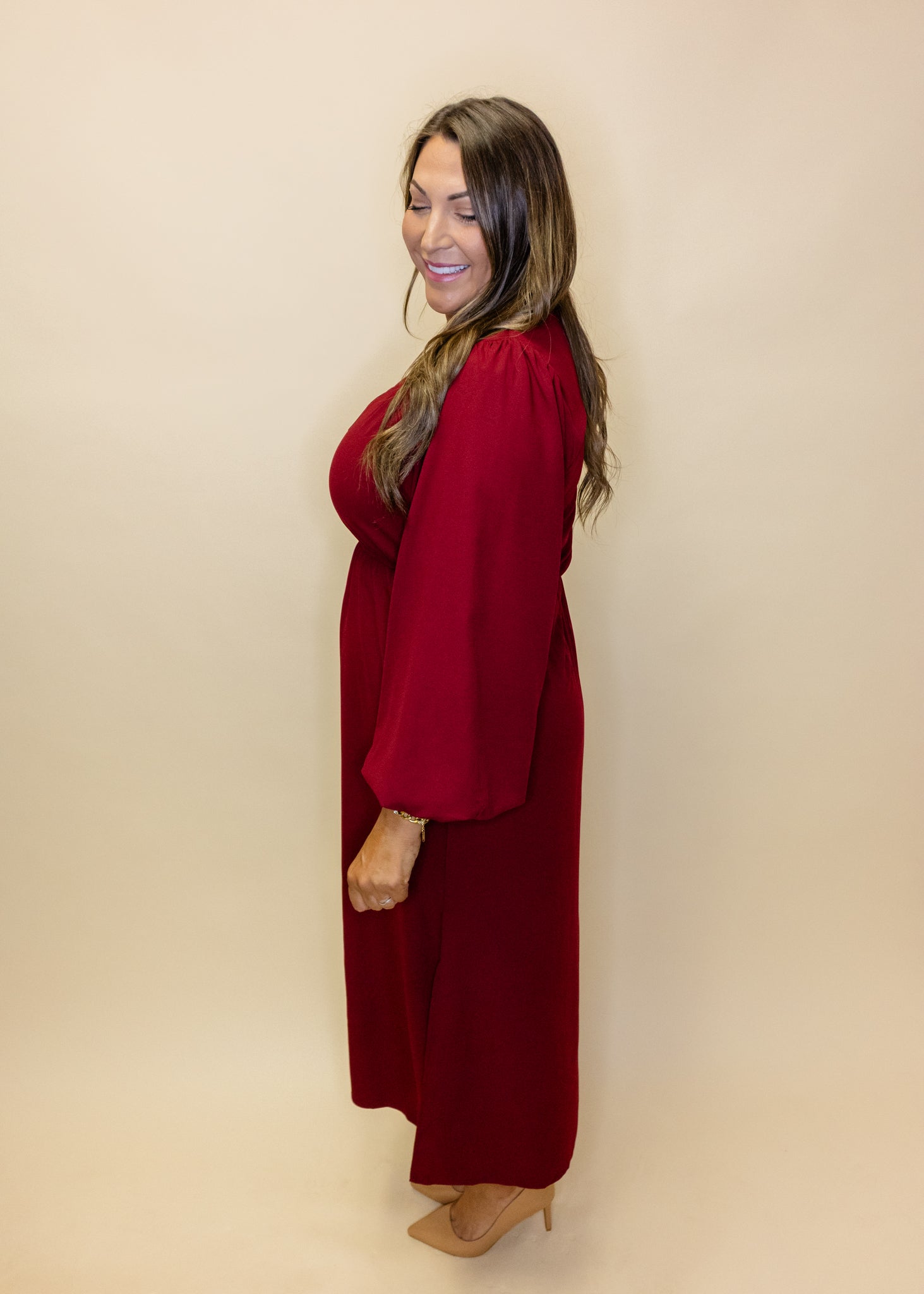 Burgundy Side Slit Midi Dress