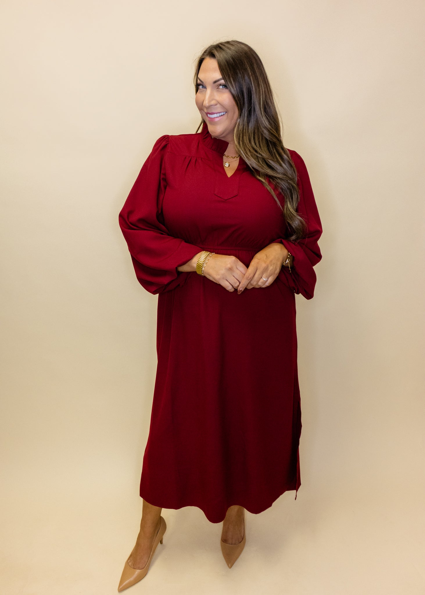 Burgundy Side Slit Midi Dress