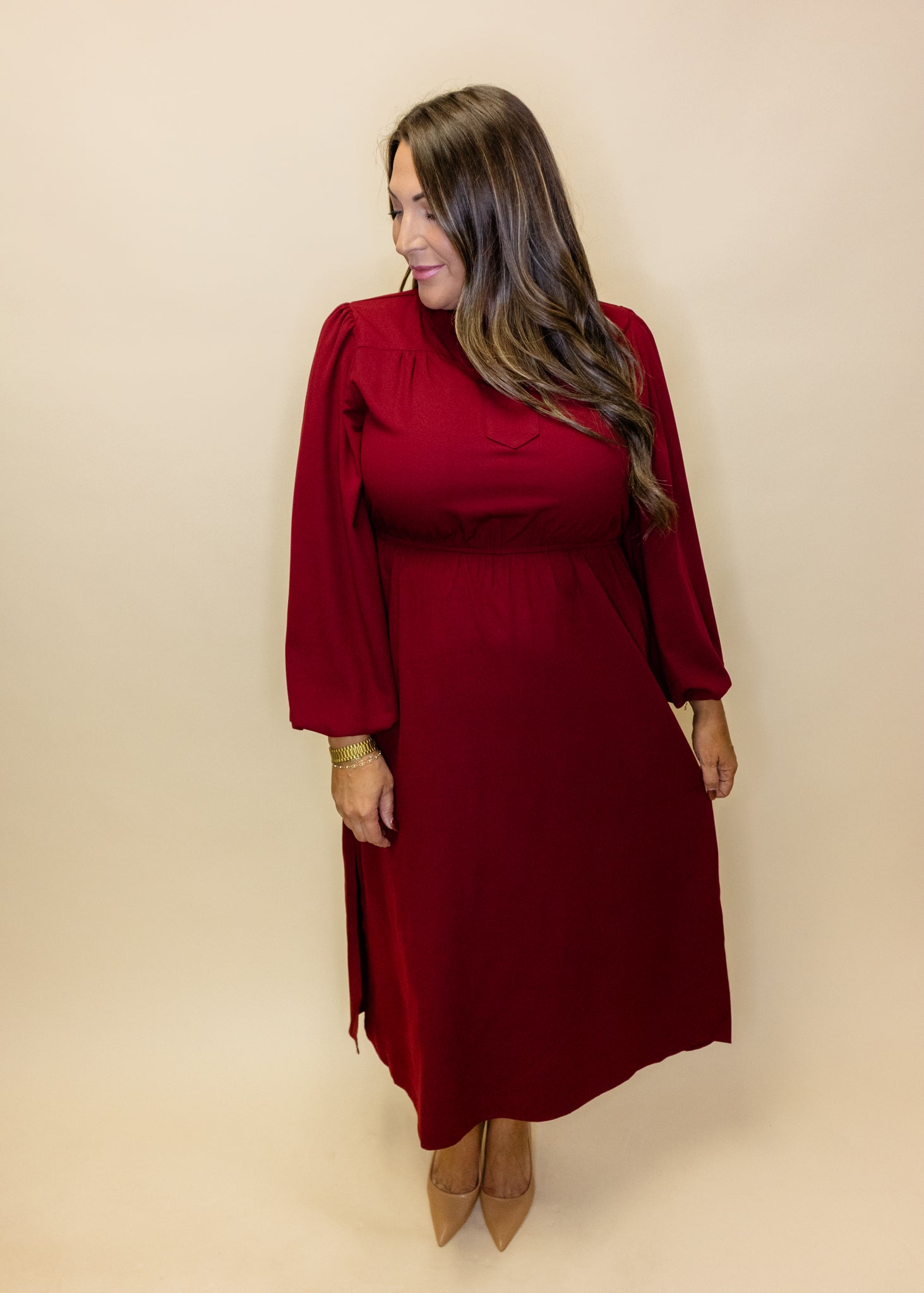 Burgundy Side Slit Midi Dress