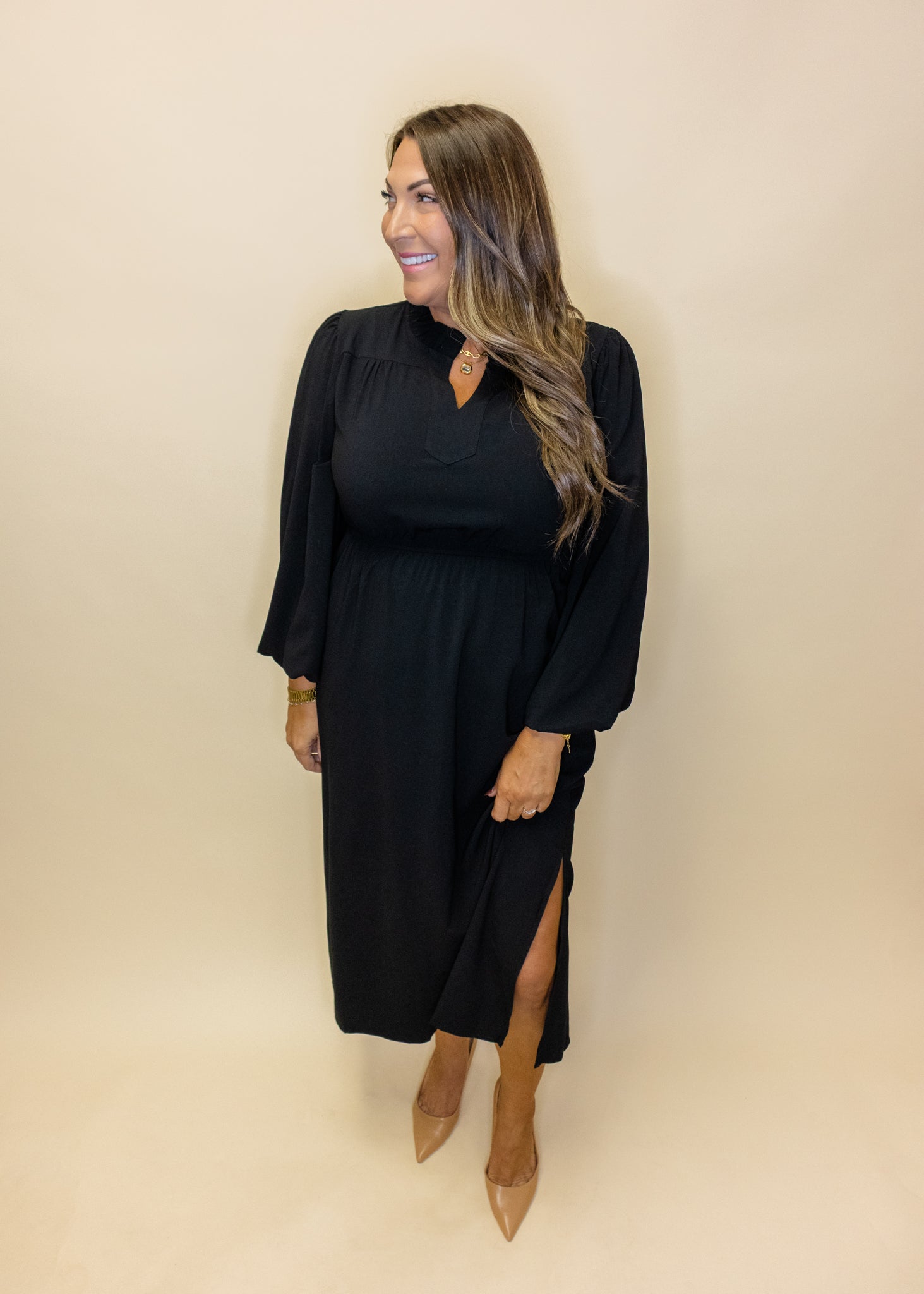 Black Side Slit Midi Dress