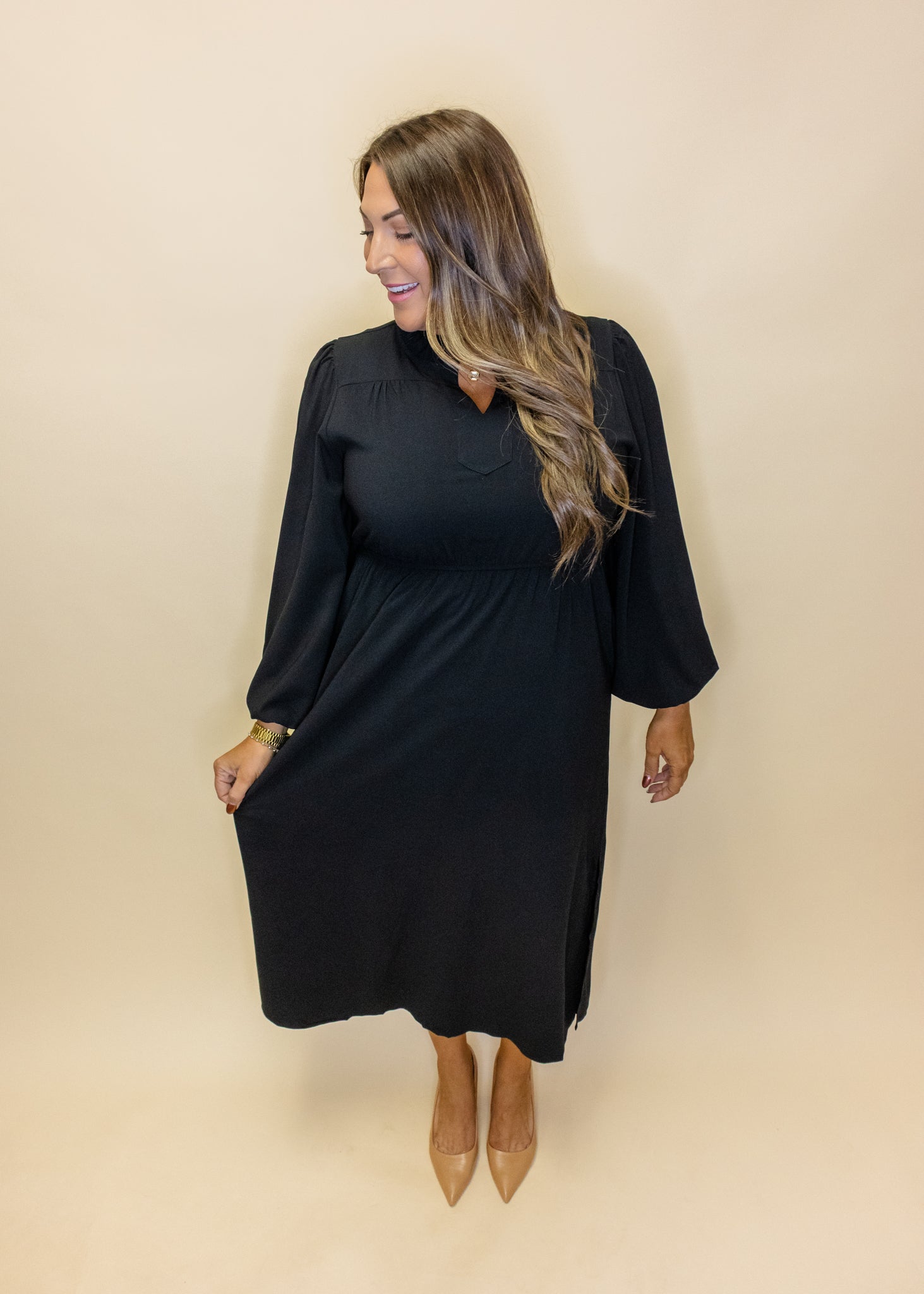 Black Side Slit Midi Dress