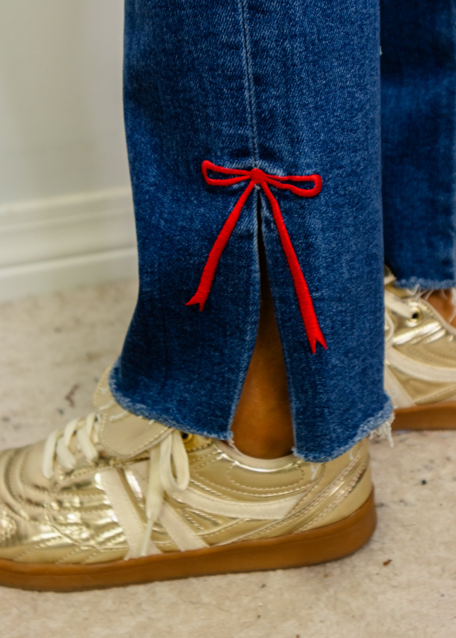 Bow Detail Straight Leg Jeans