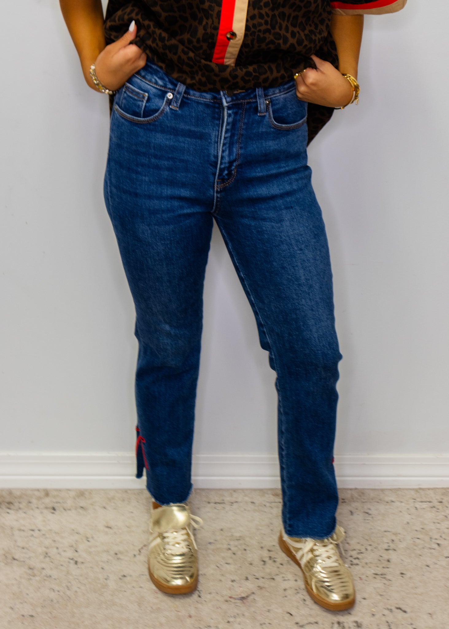 Bow Detail Straight Leg Jeans