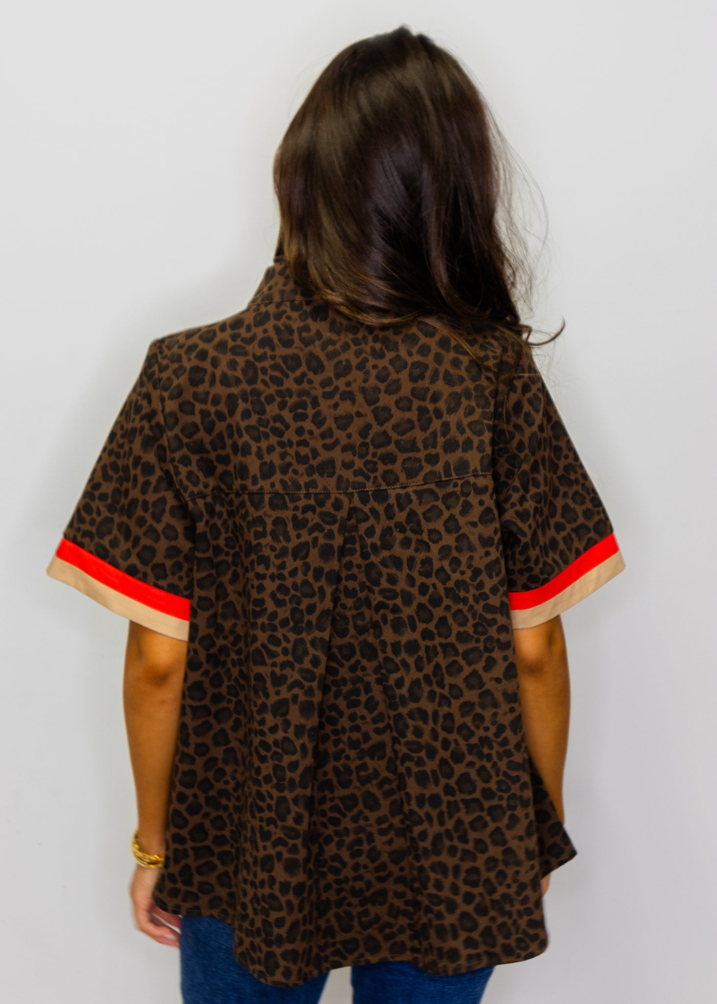 Brown Leopard Contrast Mock Neck Top