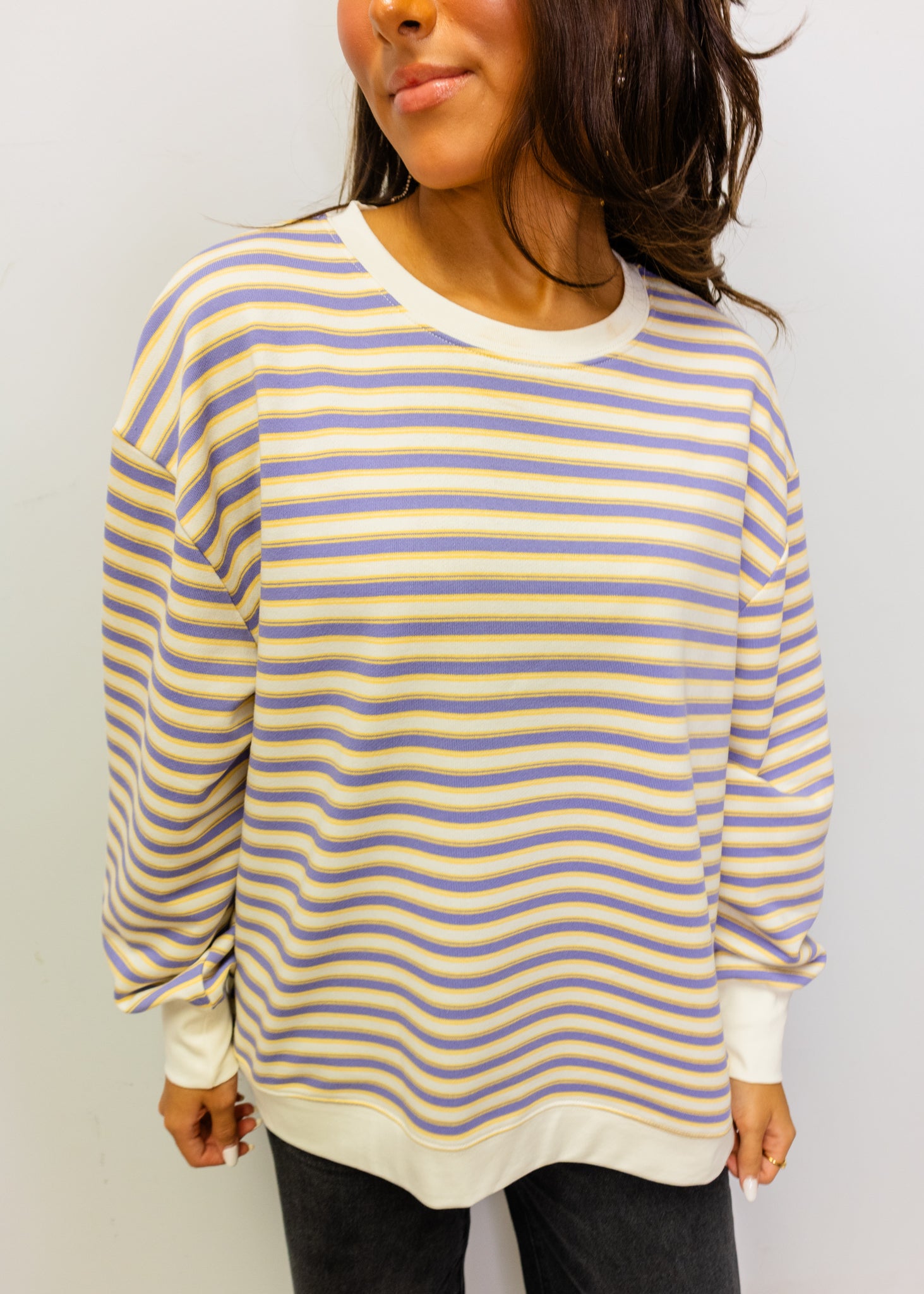Purple & Gold Stripe Crew Neck Sweatshirt
