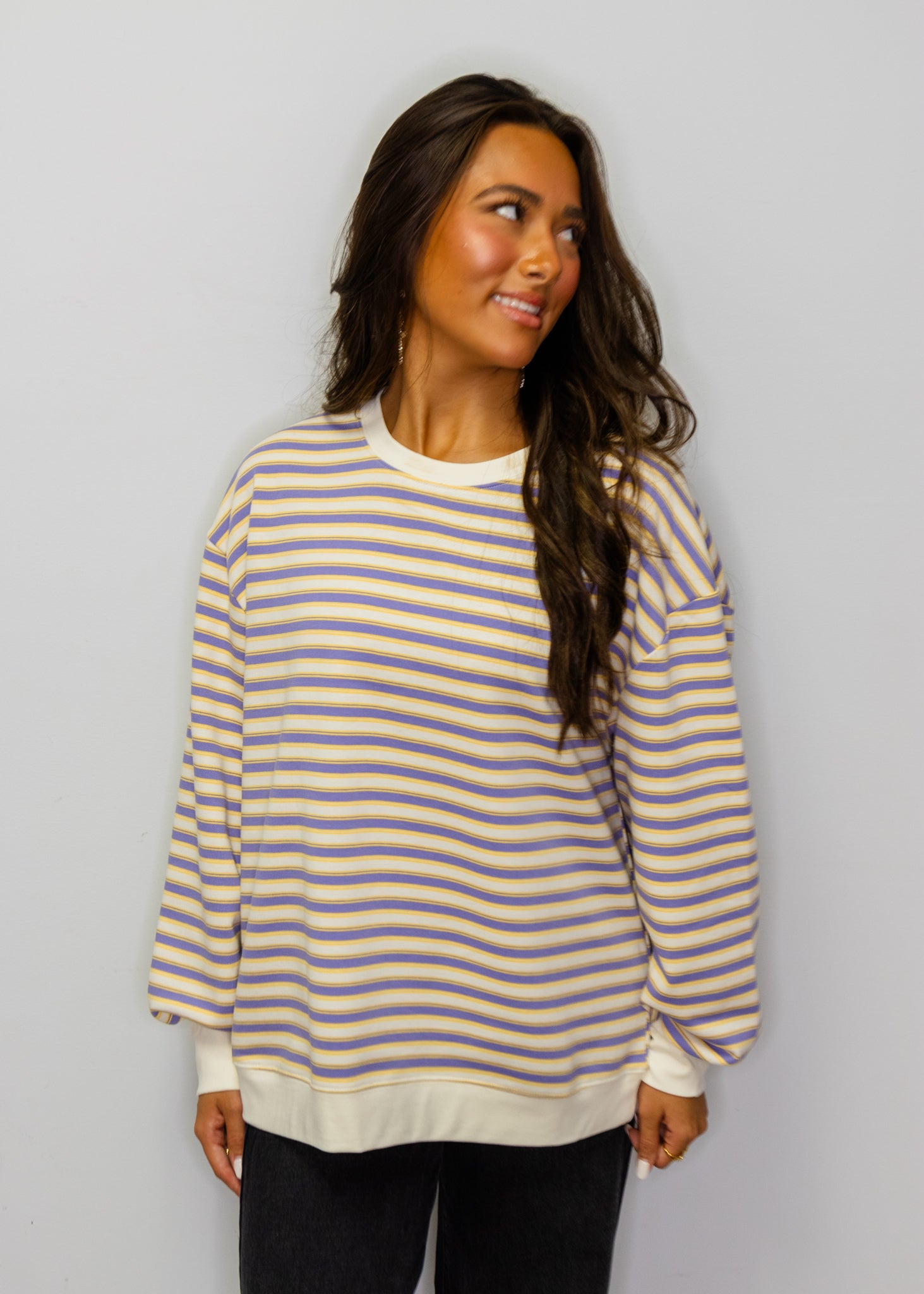 Purple & Gold Stripe Crew Neck Sweatshirt