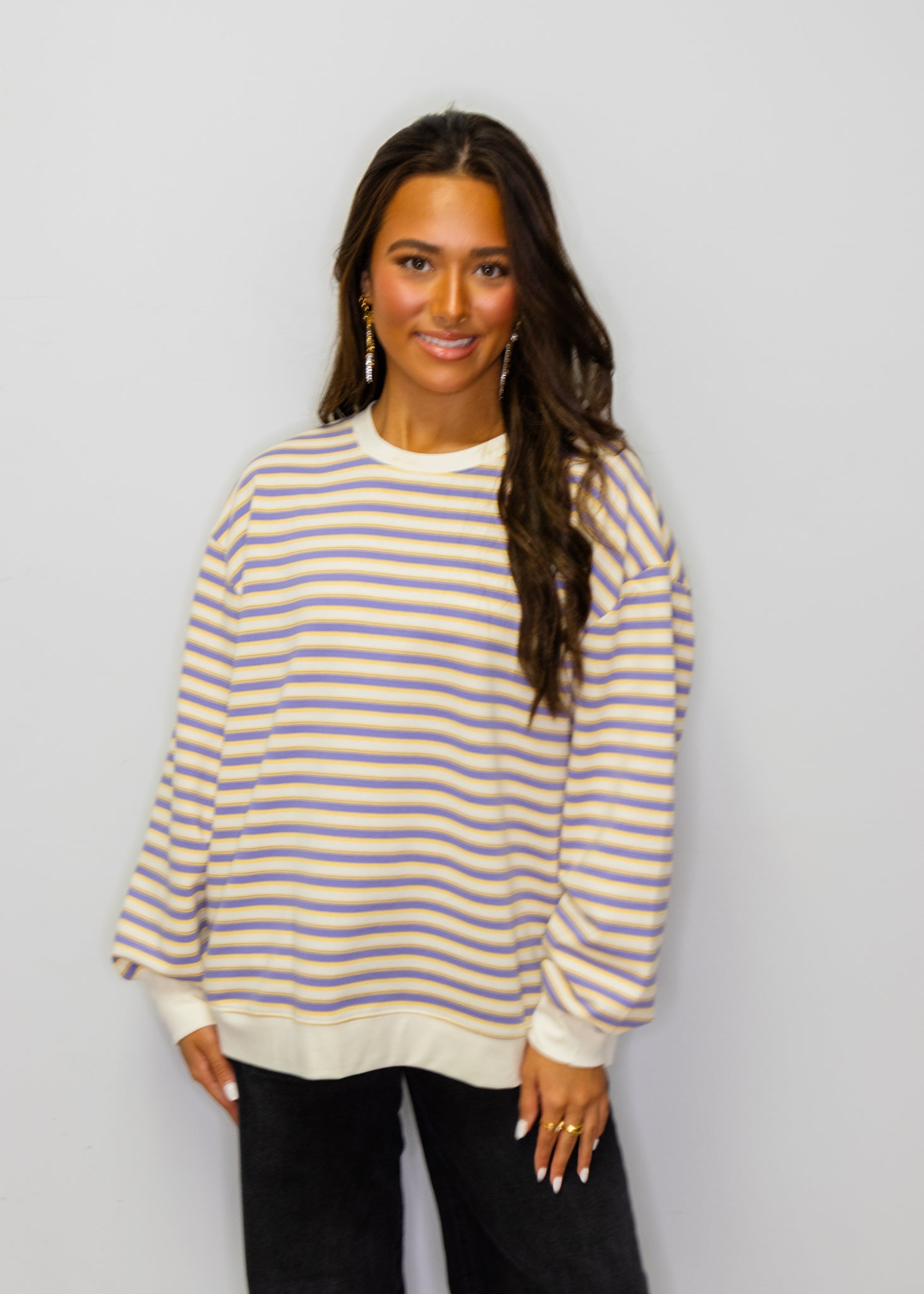 Purple & Gold Stripe Crew Neck Sweatshirt
