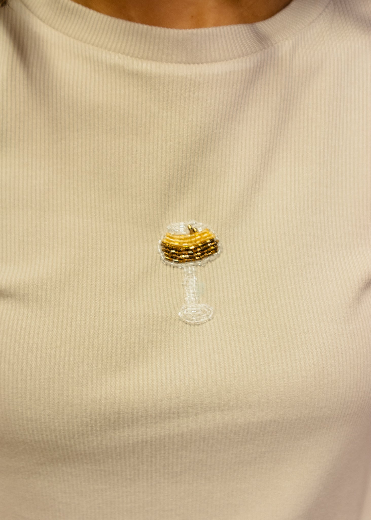Beige Espresso Beaded Fitted Tee