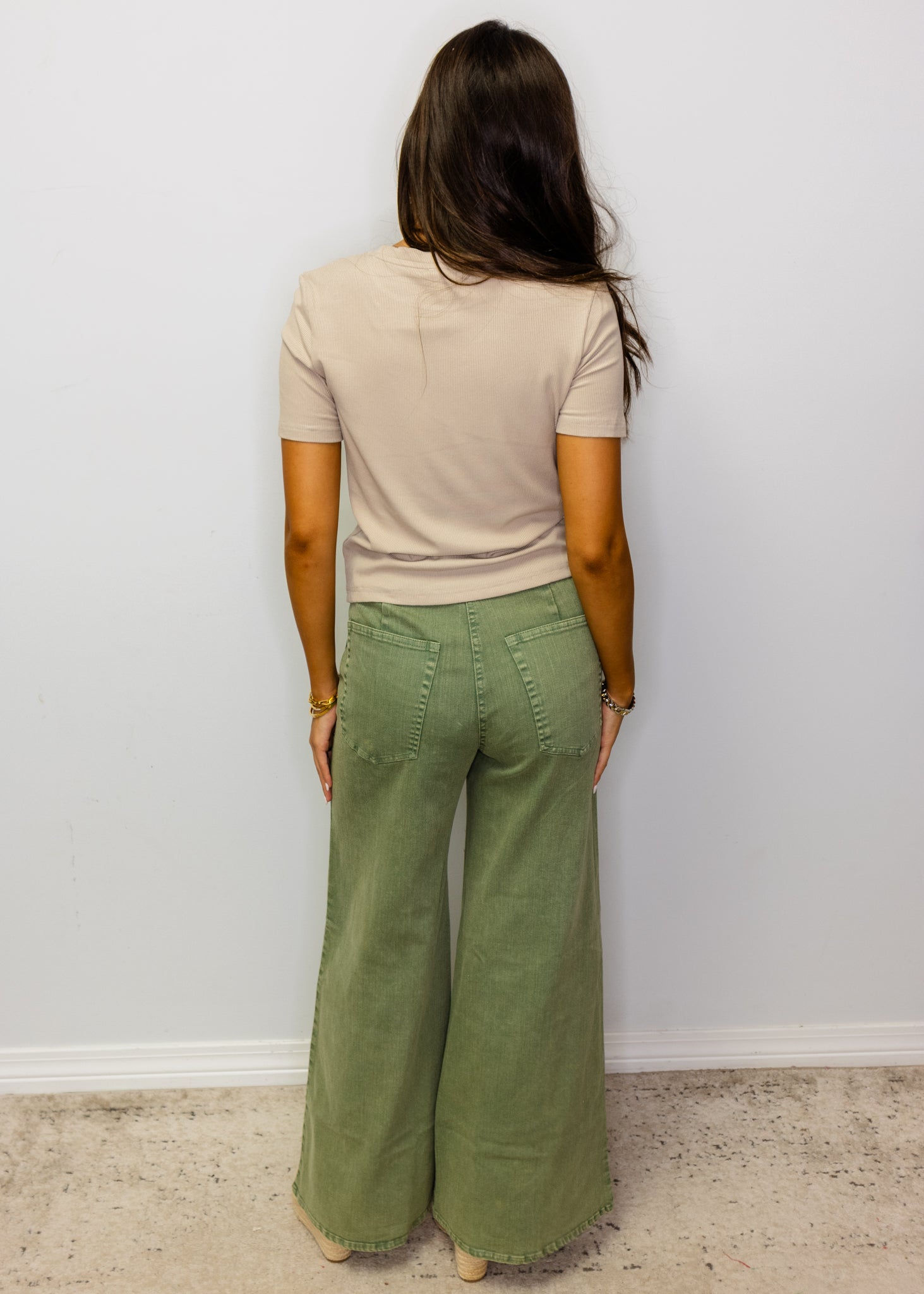 Muted Olive Structured High Waist Pants