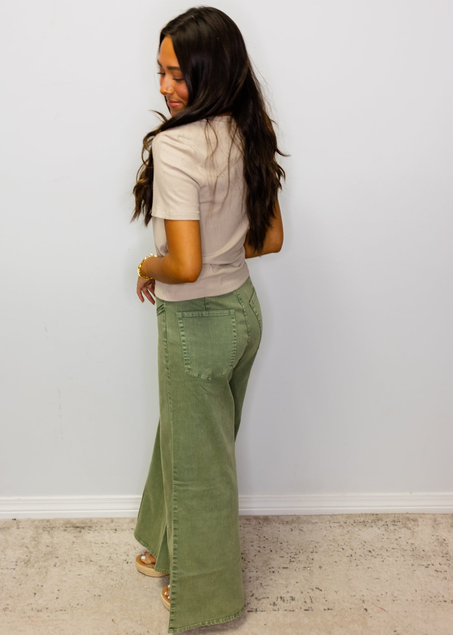 Muted Olive Structured High Waist Pants