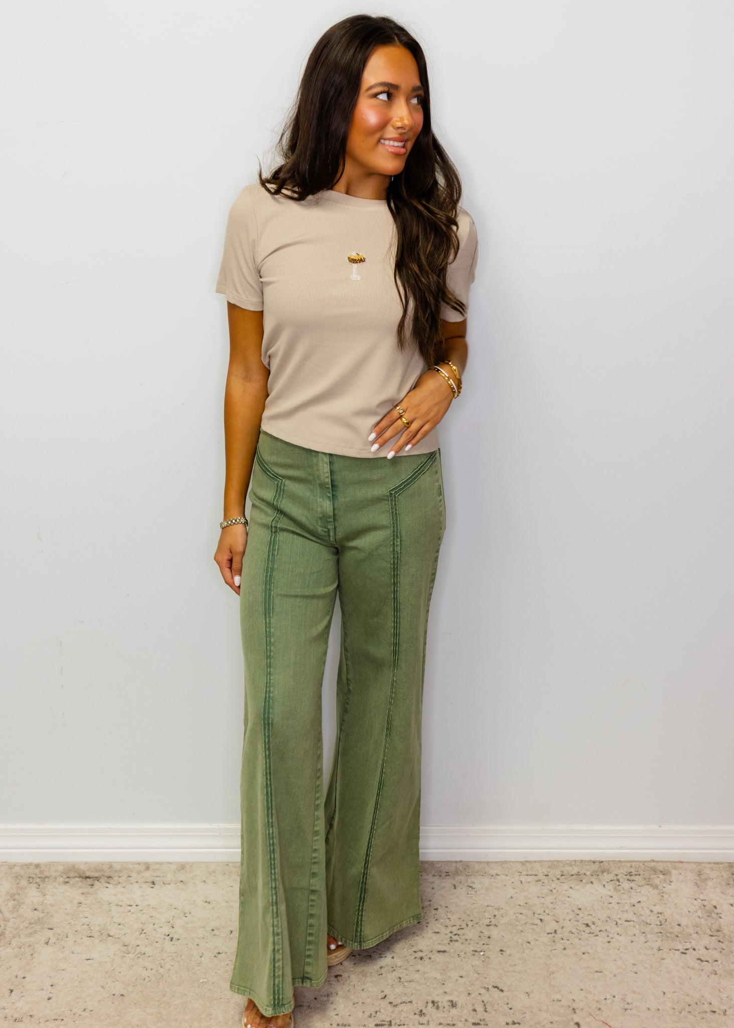 Muted Olive Structured High Waist Pants