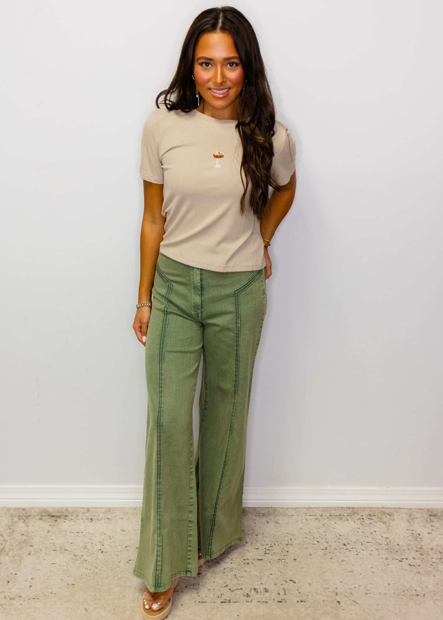 Muted Olive Structured High Waist Pants
