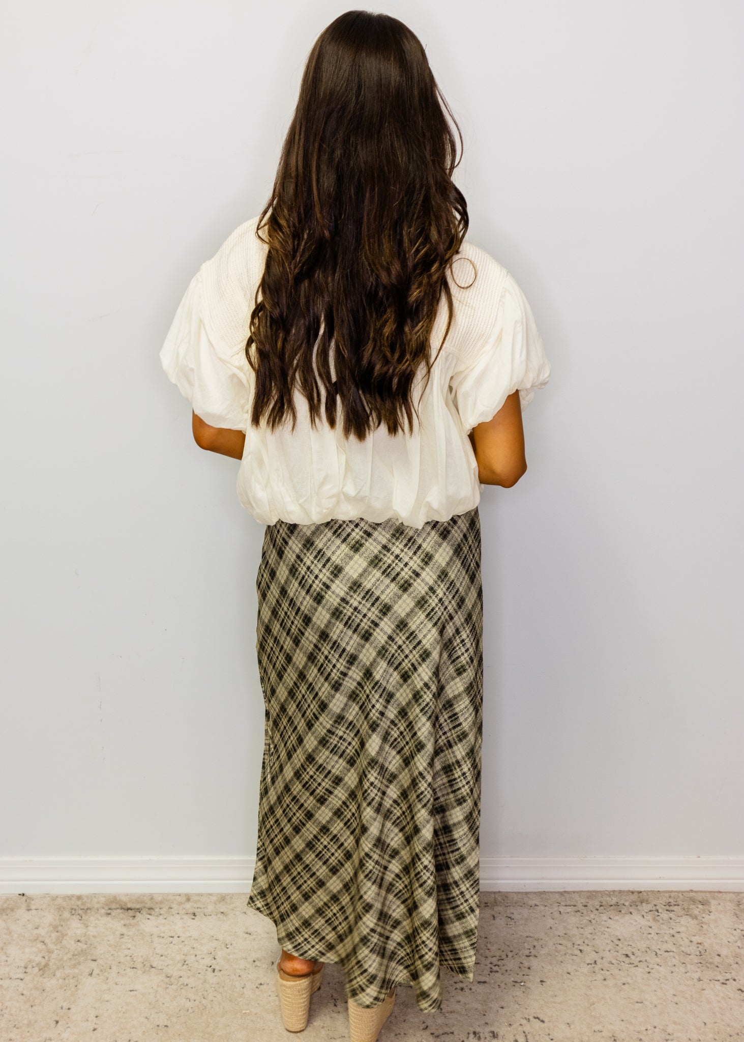 Taupe Plaid Maxi Skirt