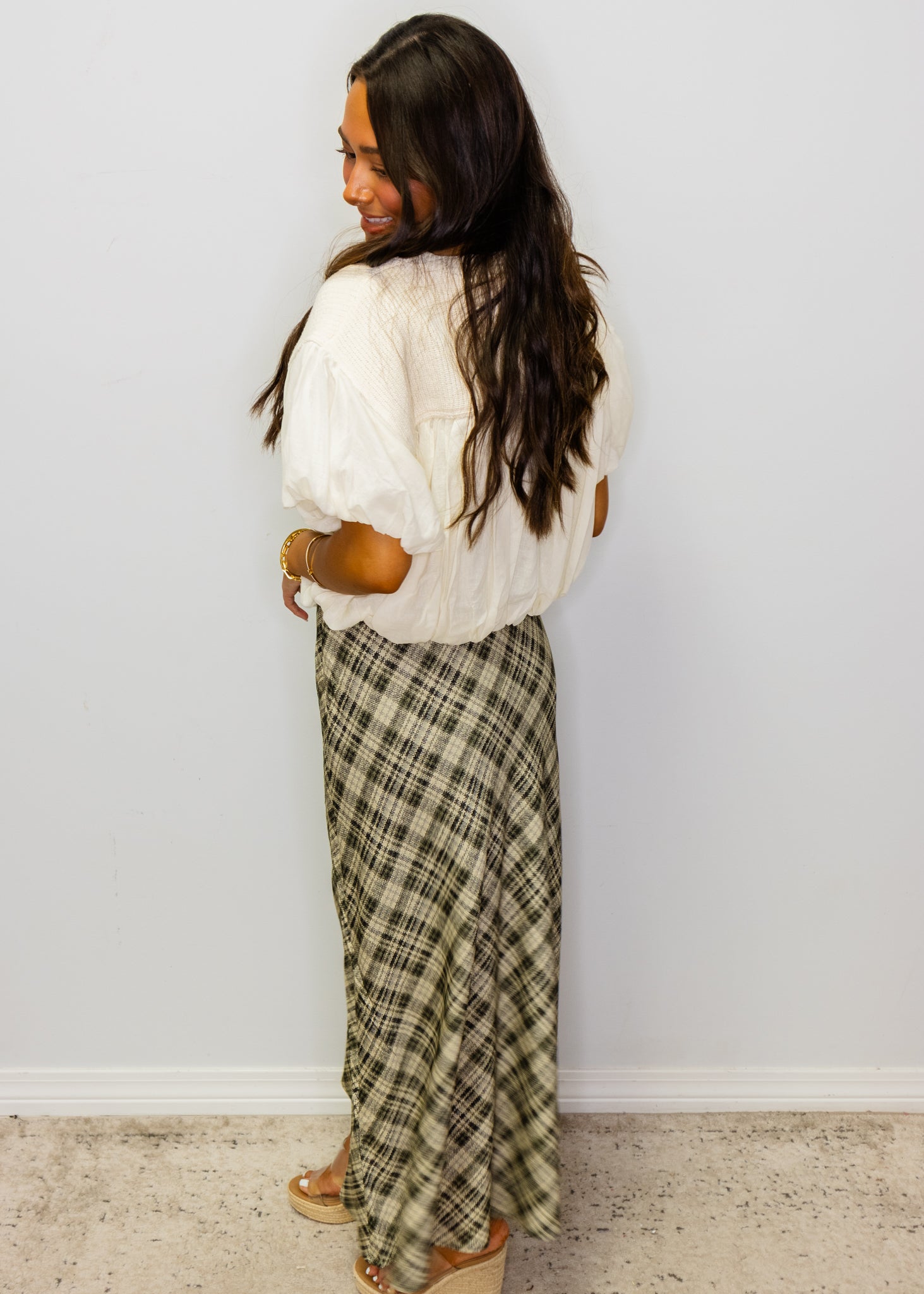 Taupe Plaid Maxi Skirt