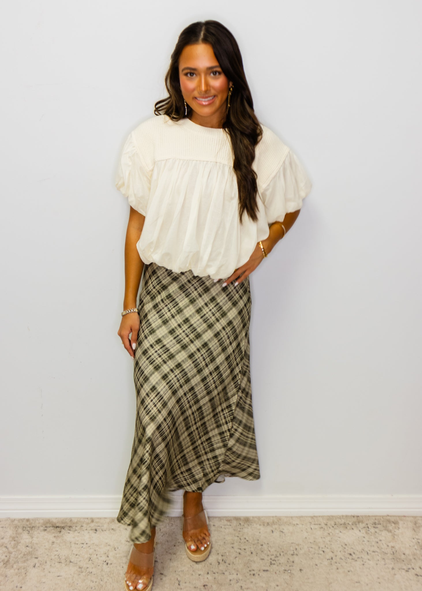 Taupe Plaid Maxi Skirt