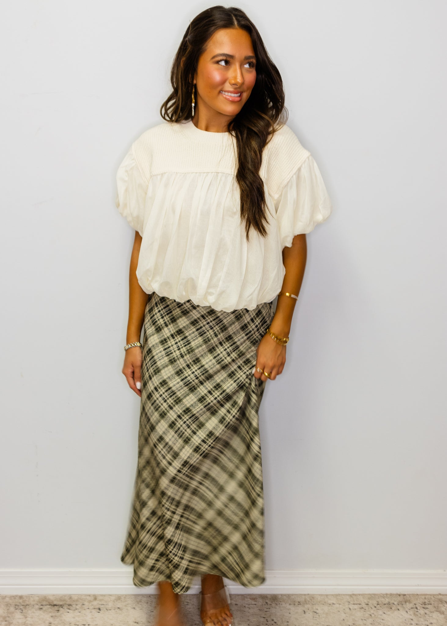 Taupe Plaid Maxi Skirt
