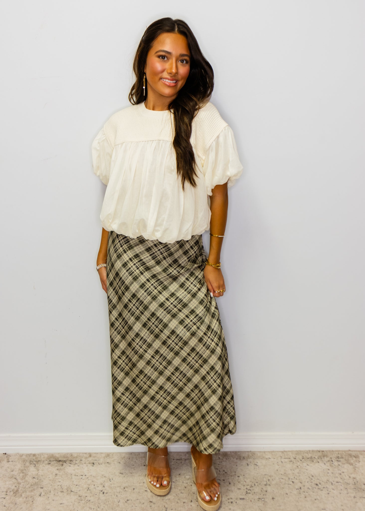 Taupe Plaid Maxi Skirt