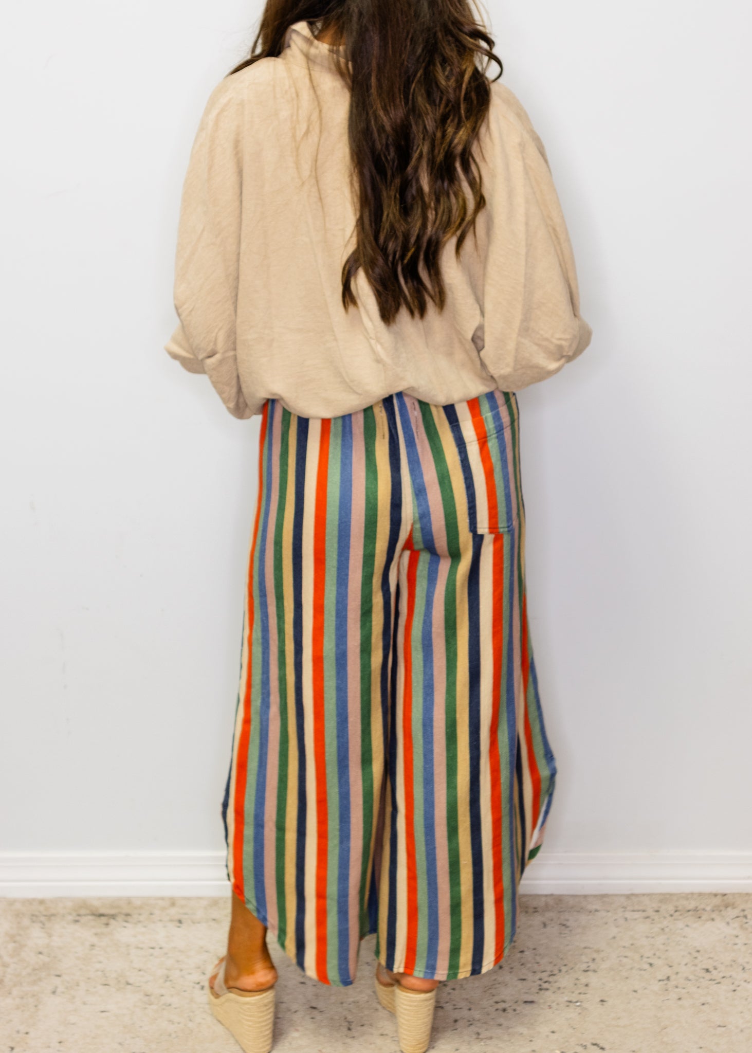 Multi Stripe Tulip Cut Denim Pants