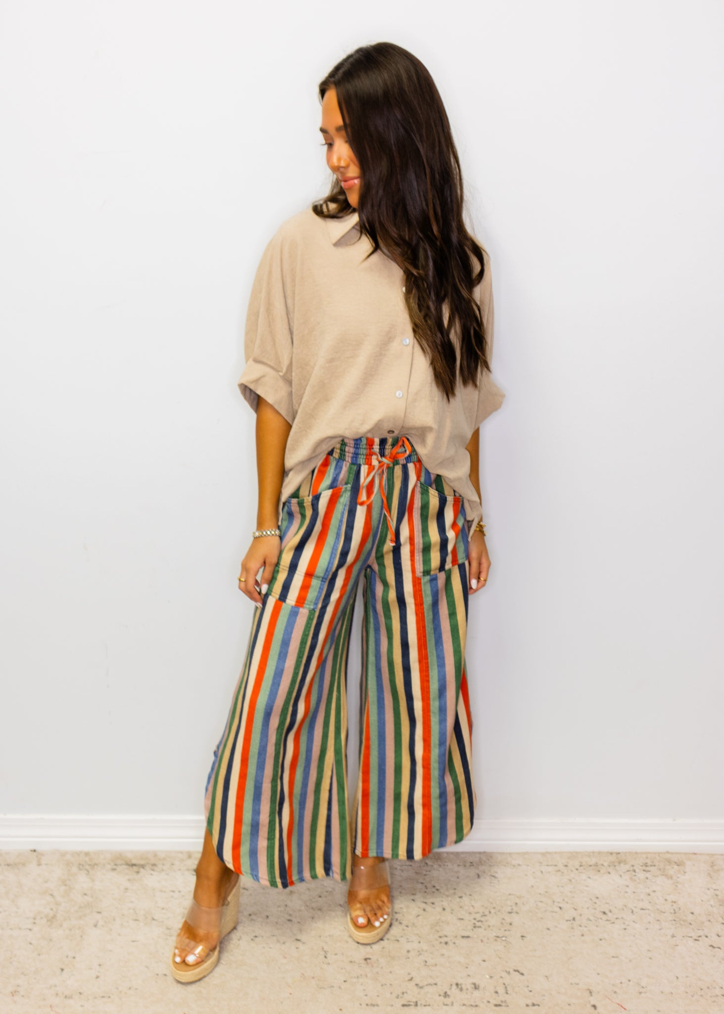 Multi Stripe Tulip Cut Denim Pants