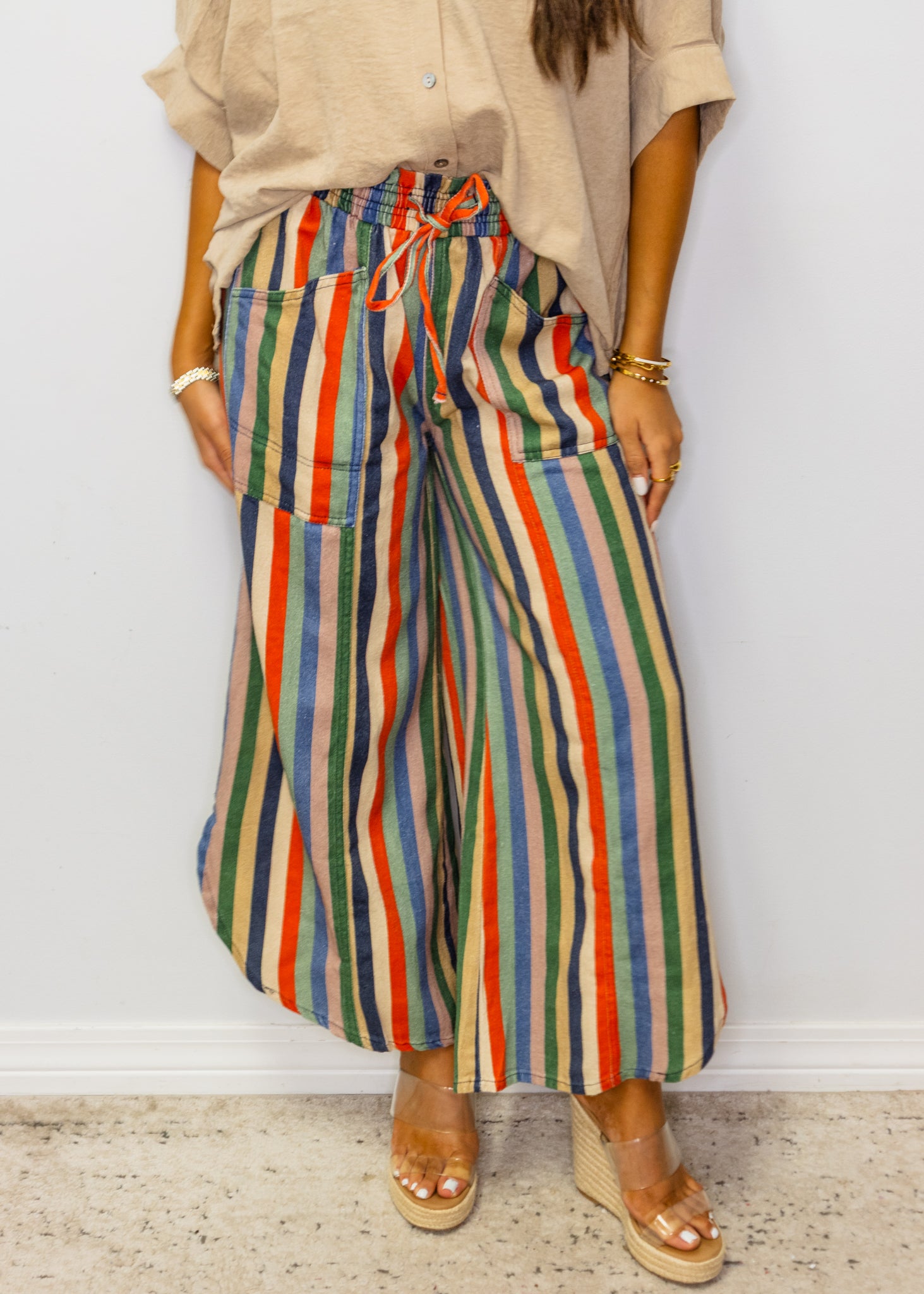Multi Stripe Tulip Cut Denim Pants