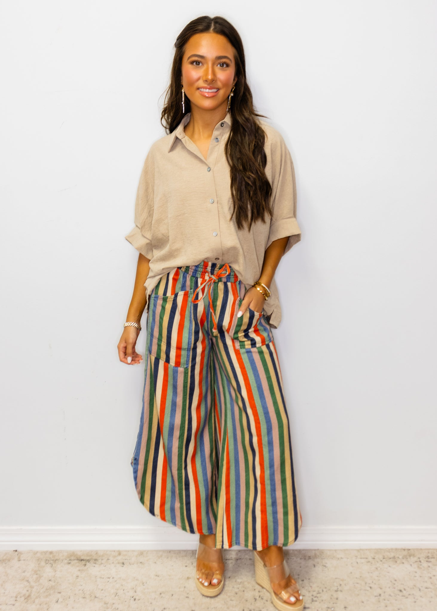 Multi Stripe Tulip Cut Denim Pants