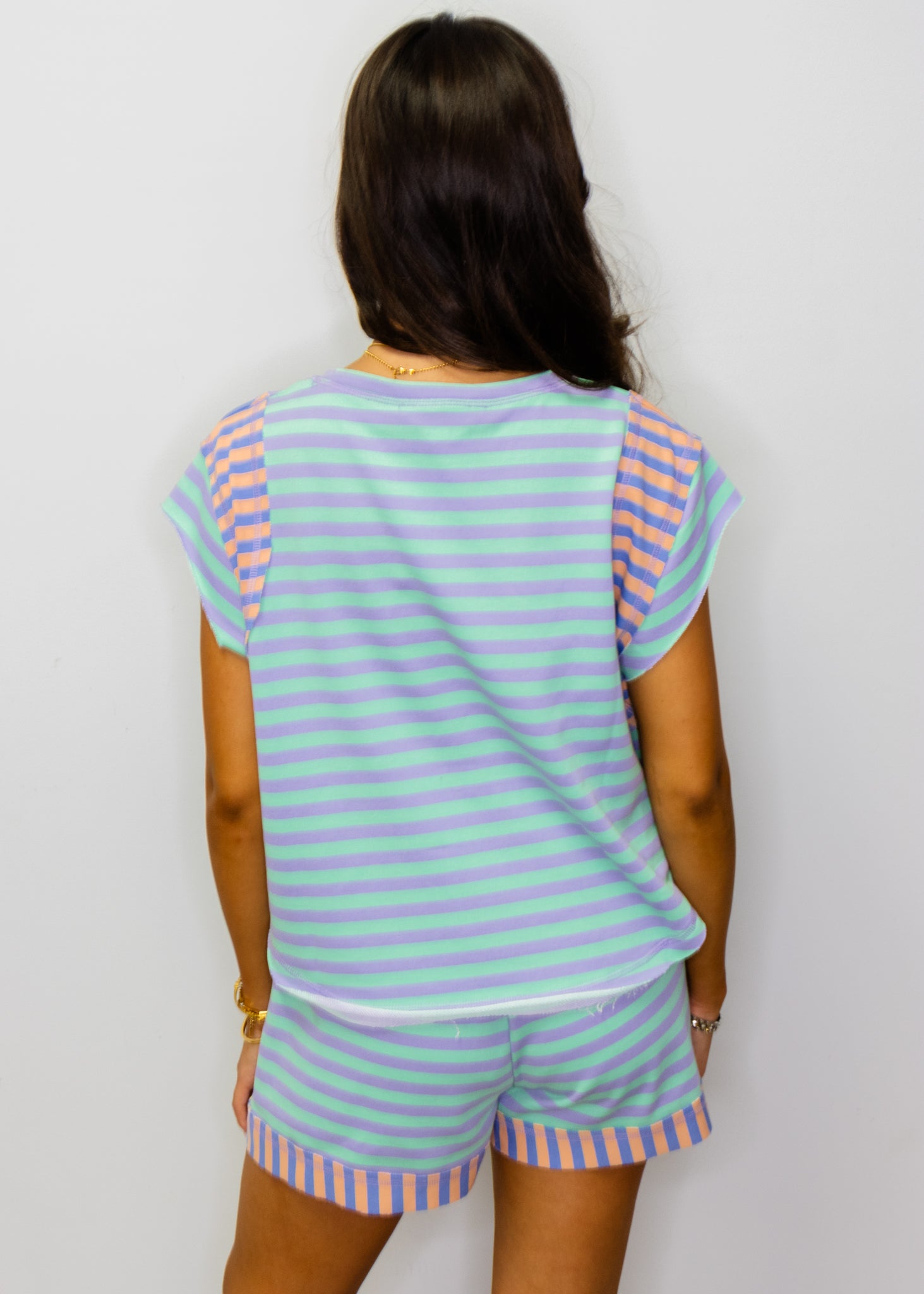 Purple & Mint Stripe Shorts Set