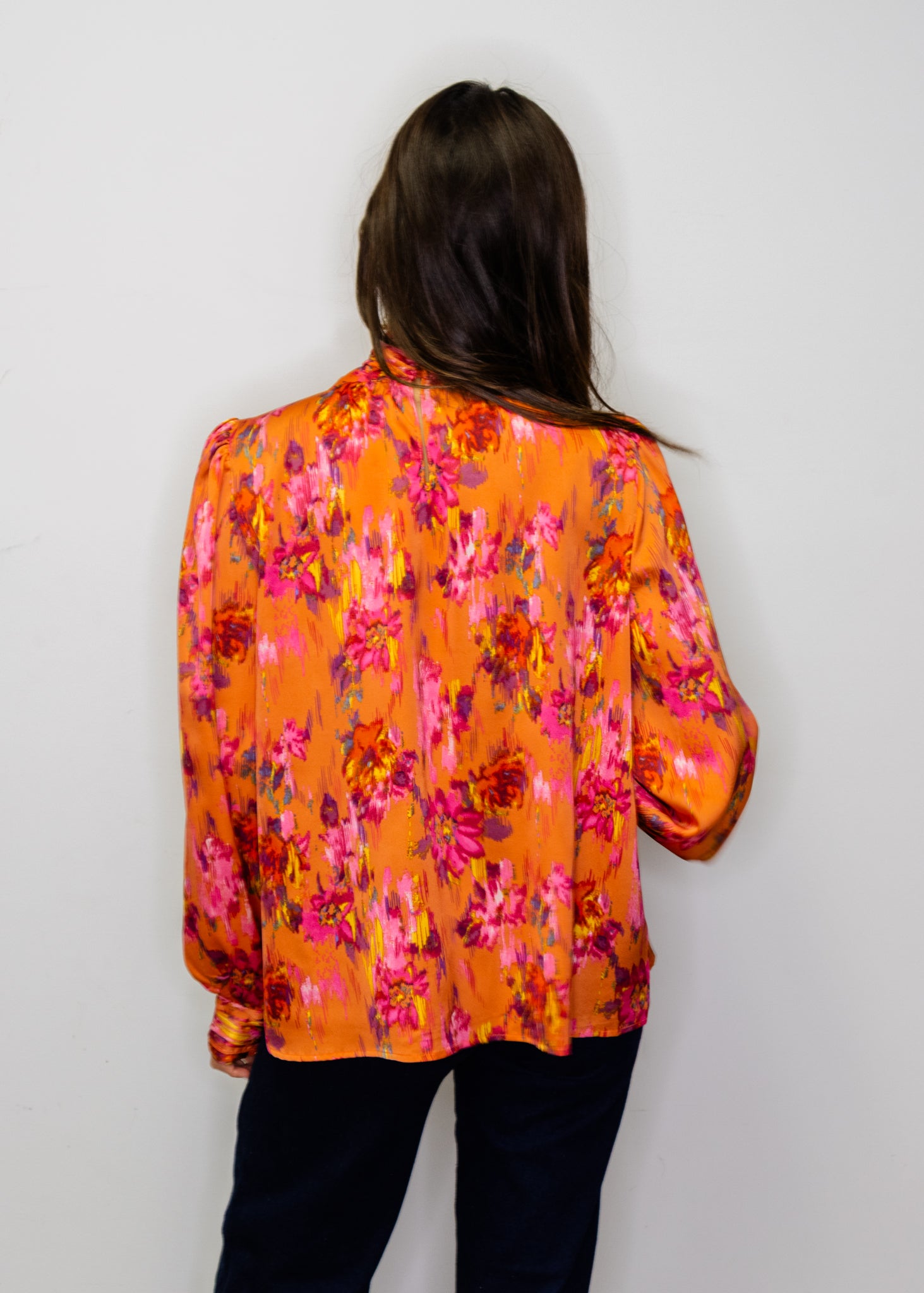 Orange Abstract Floral Satin Top