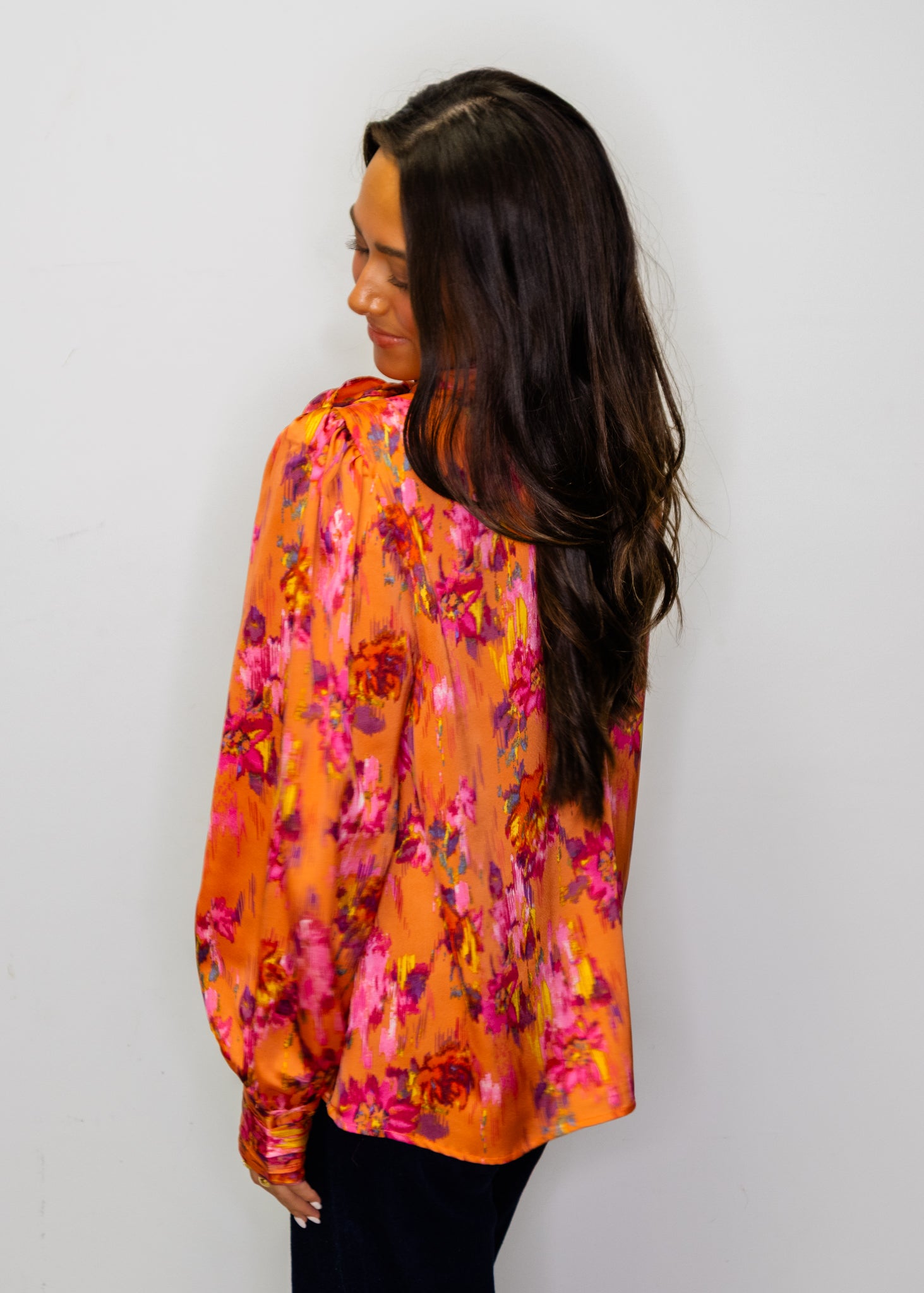 Orange Abstract Floral Satin Top