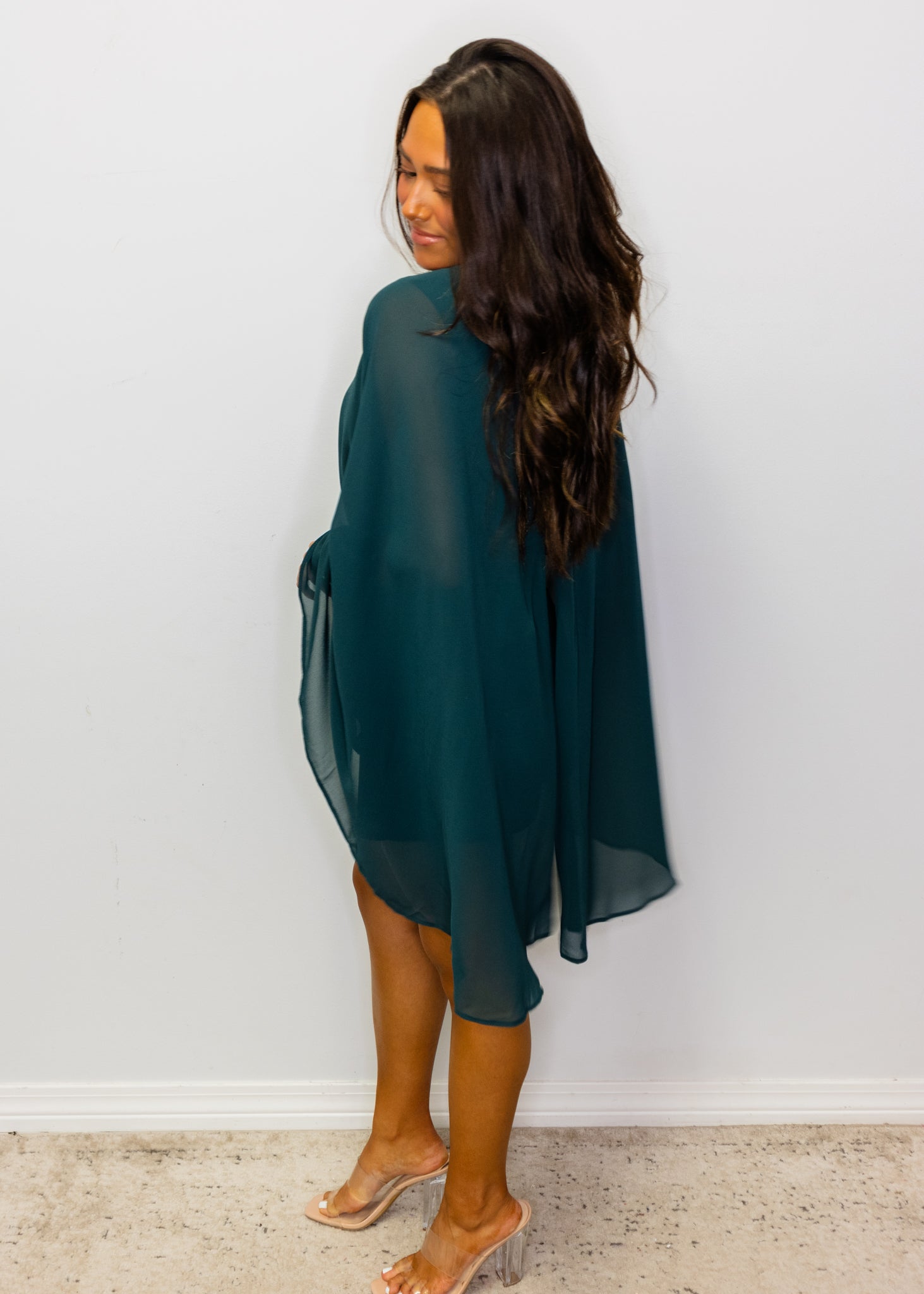 Forest Green Cape Chiffon Romper