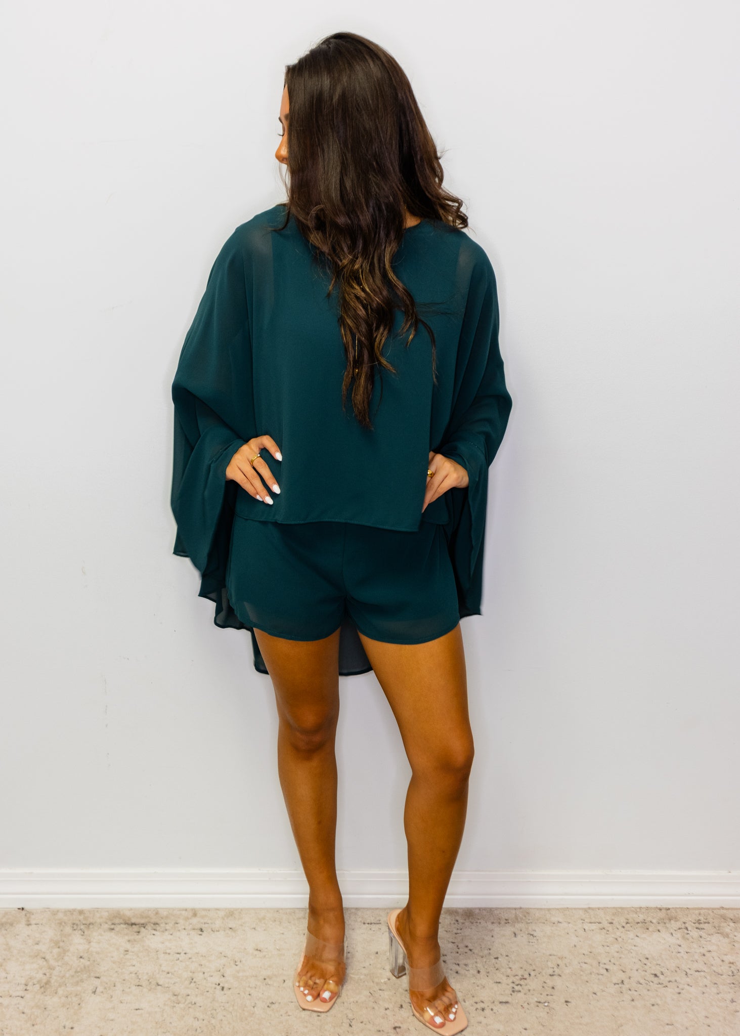 Forest Green Cape Chiffon Romper