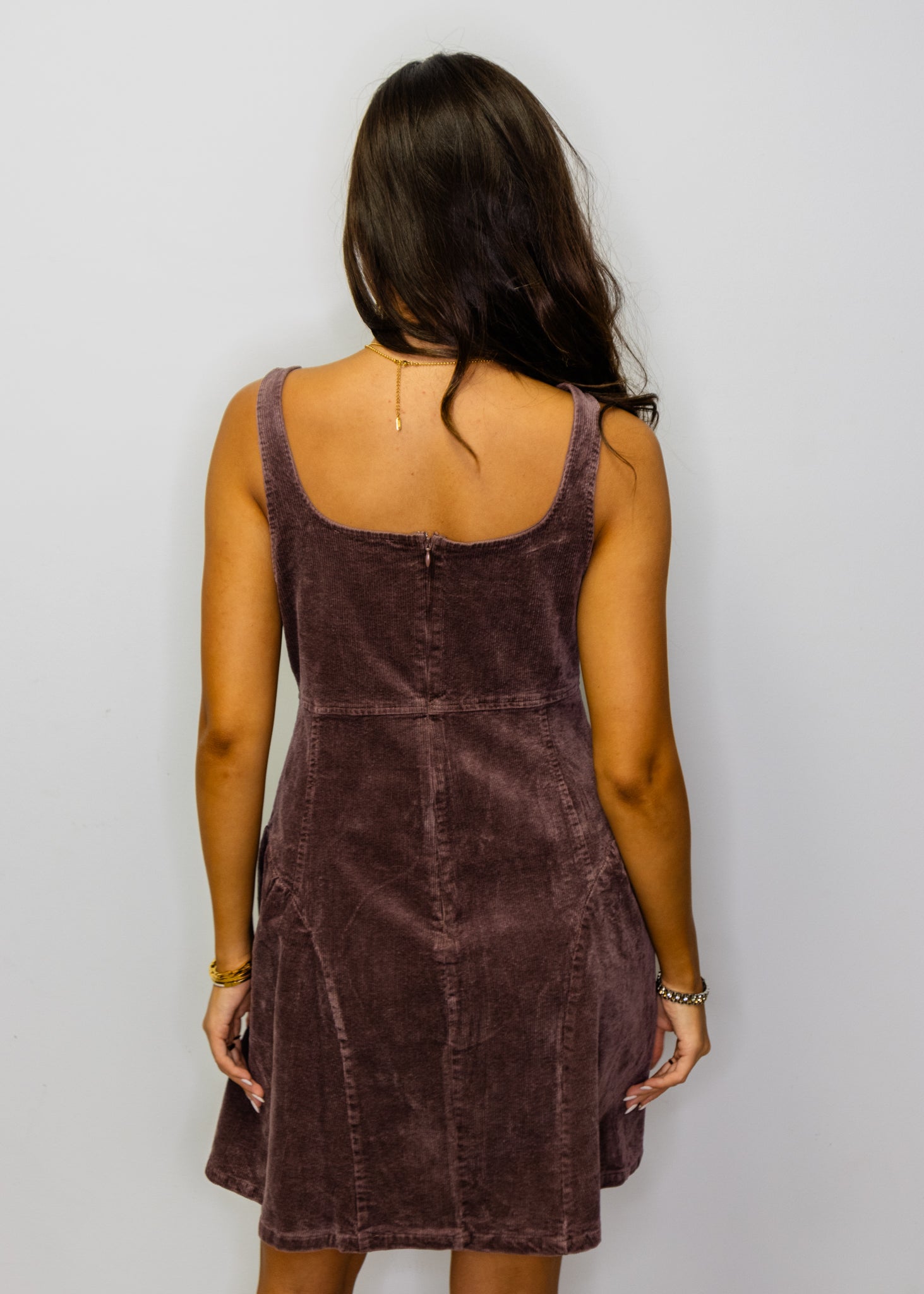 Brown Corduroy Drop Waist Dress