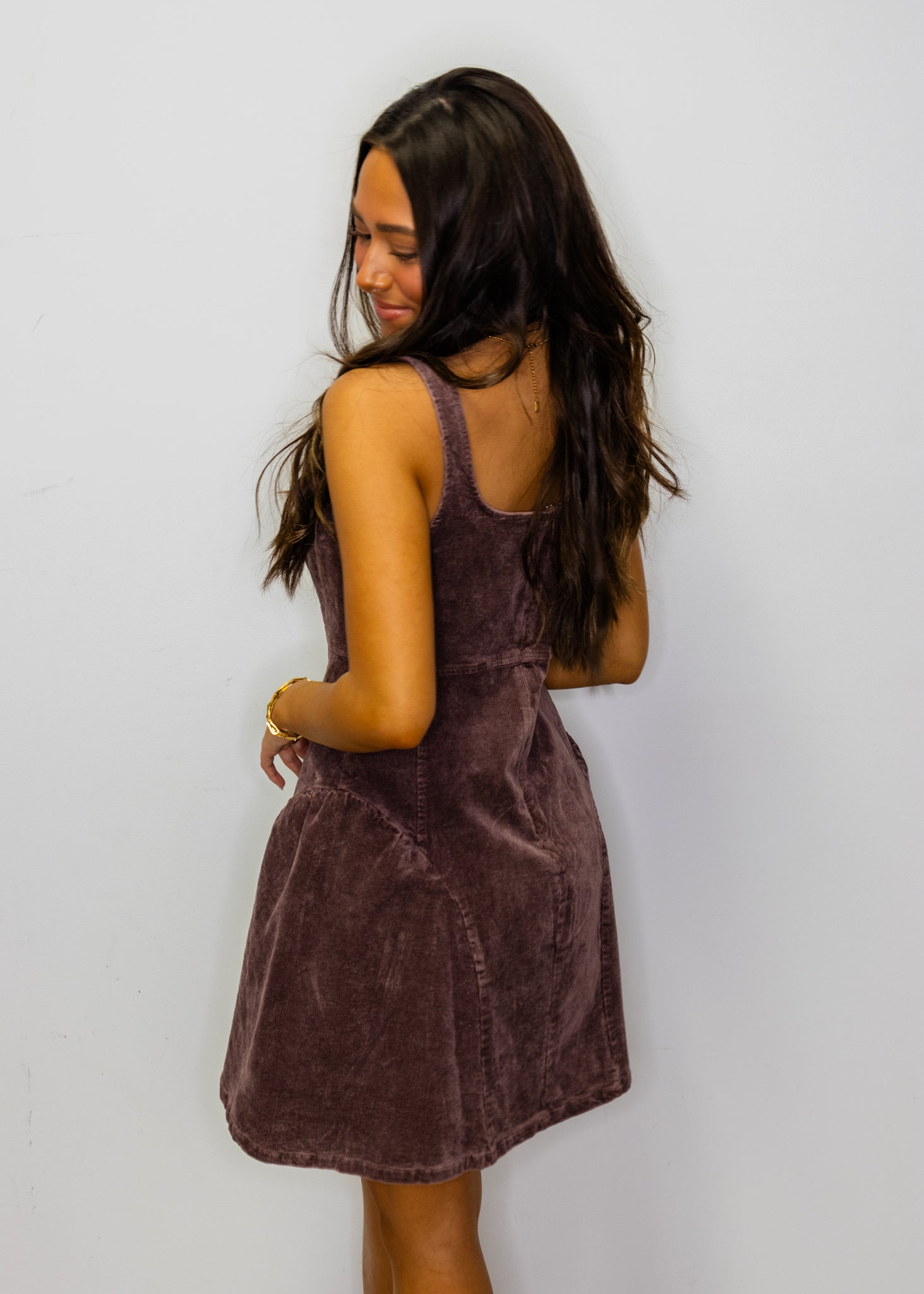 Brown Corduroy Drop Waist Dress