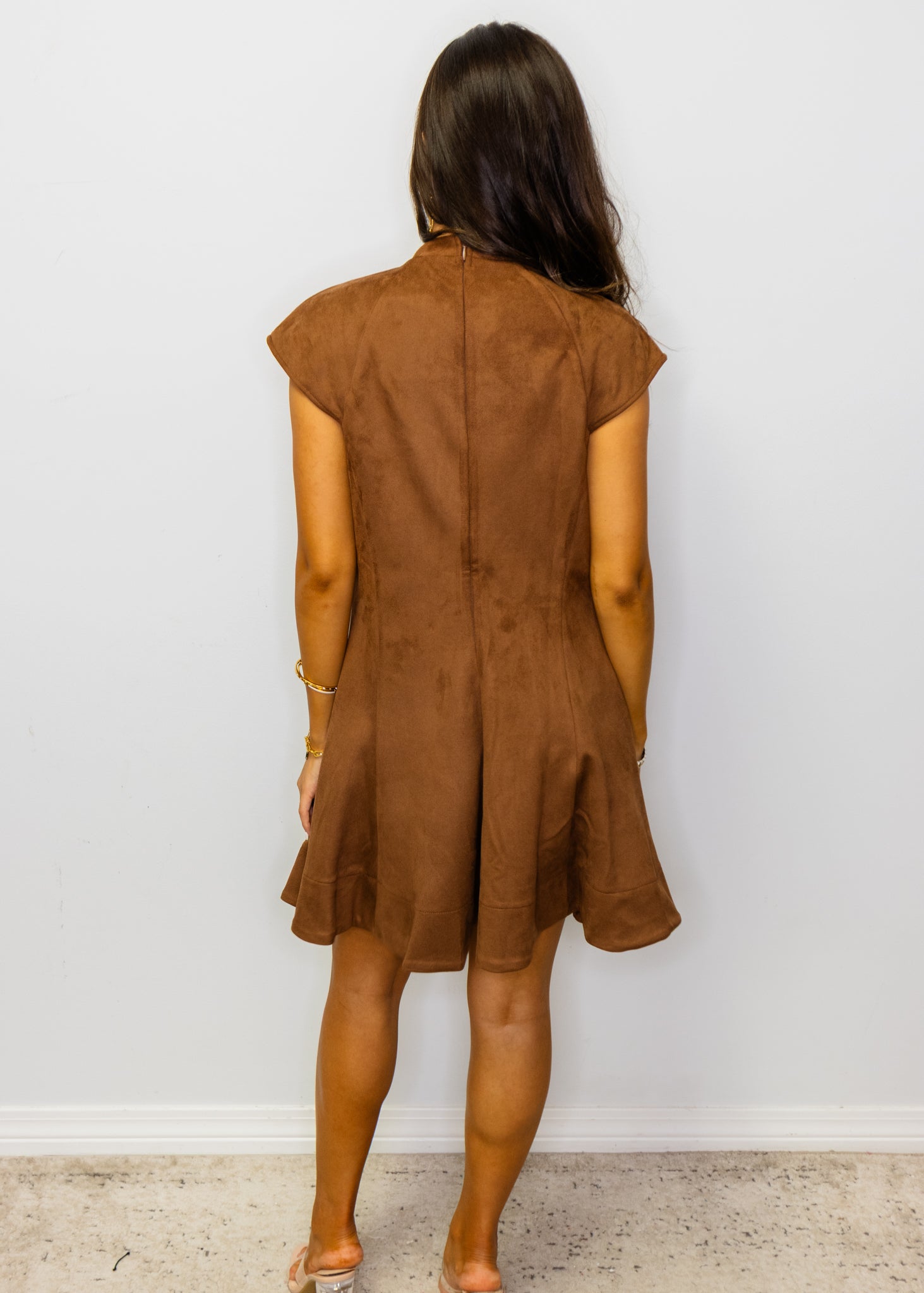 Brown Fit & Flare Faux Suede Dress