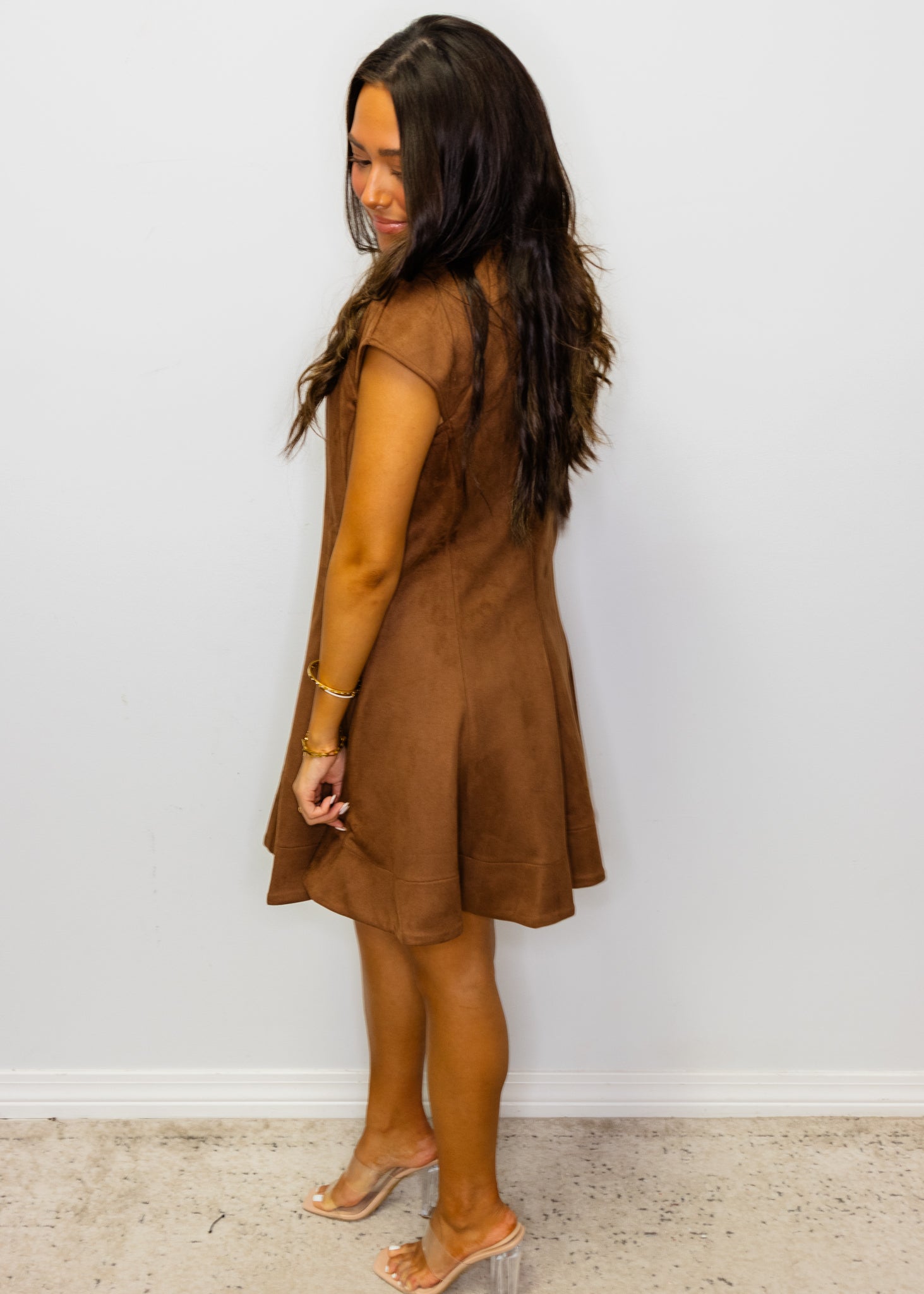 Brown Fit & Flare Faux Suede Dress