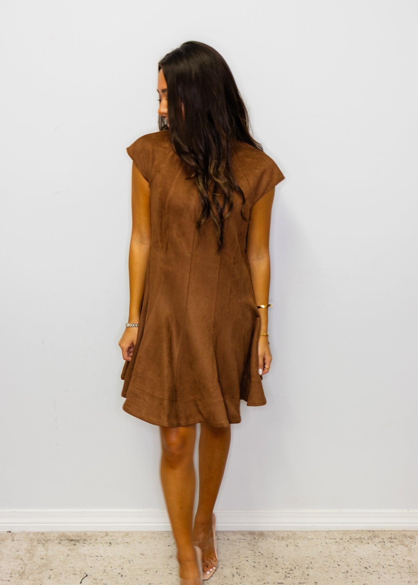Brown Fit & Flare Faux Suede Dress