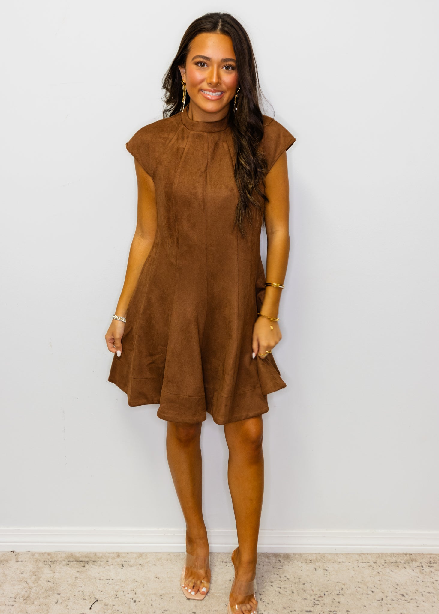 Brown Fit & Flare Faux Suede Dress