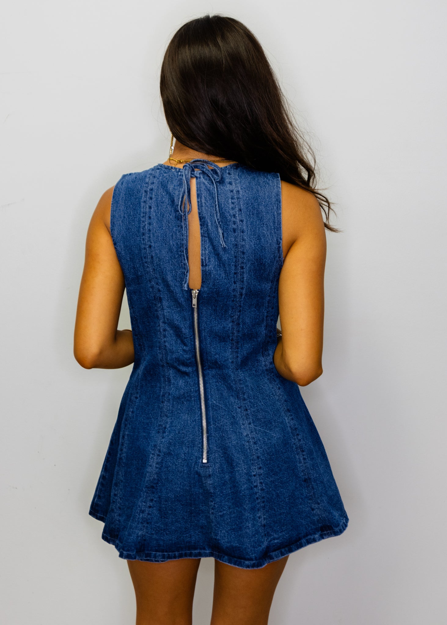 Dark Denim Sleeveless Flared A-line Romper