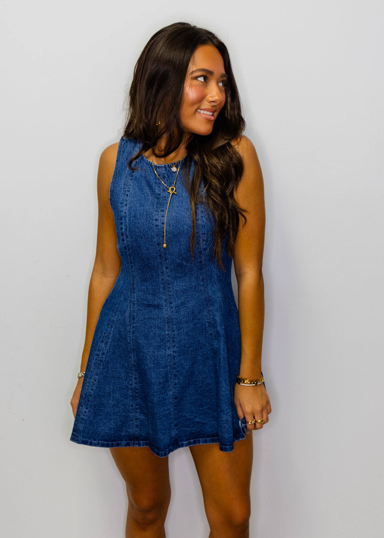Dark Denim Sleeveless Flared A-line Romper