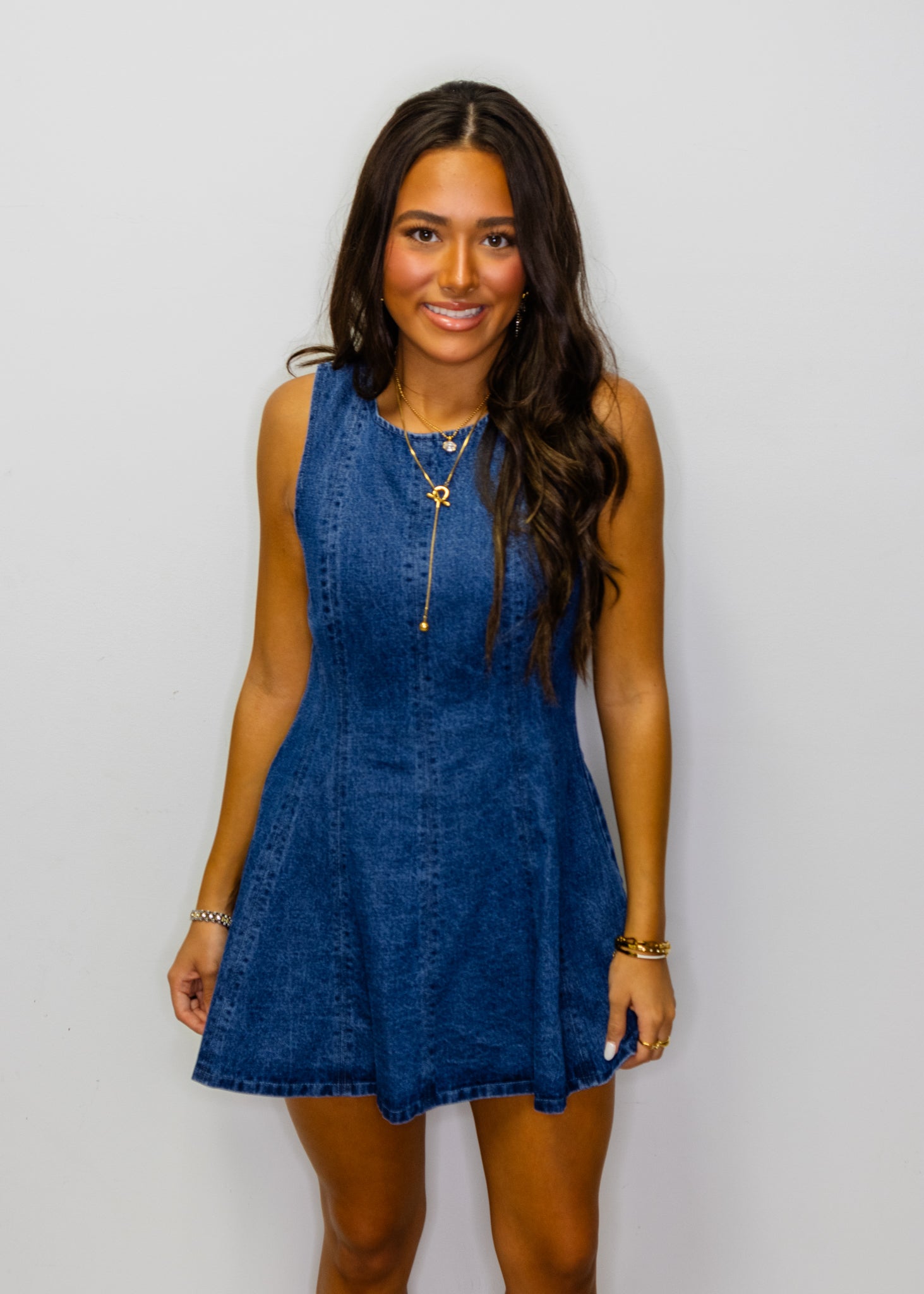 Dark Denim Sleeveless Flared A-line Romper