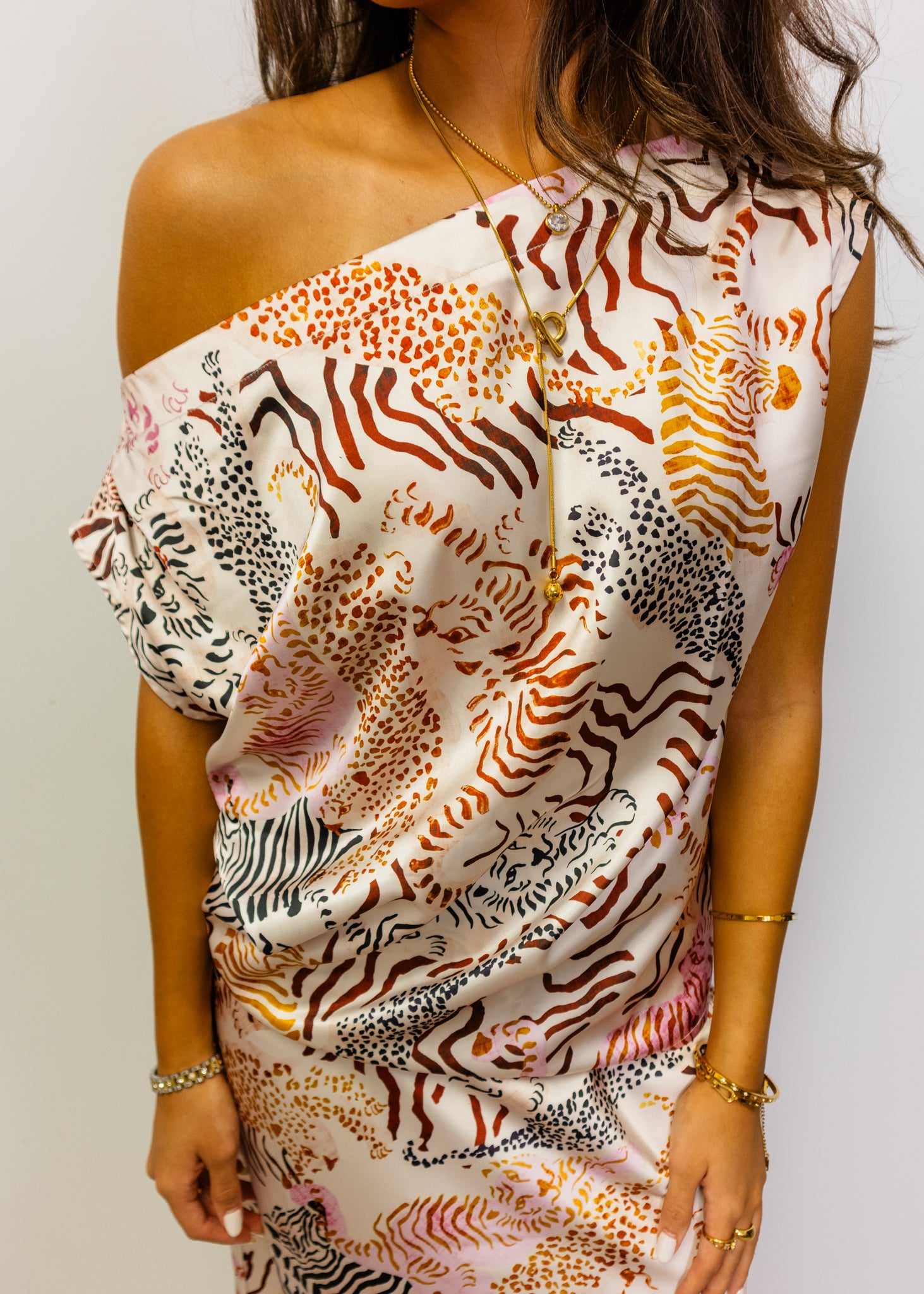 Multi Animal Print Satin Top