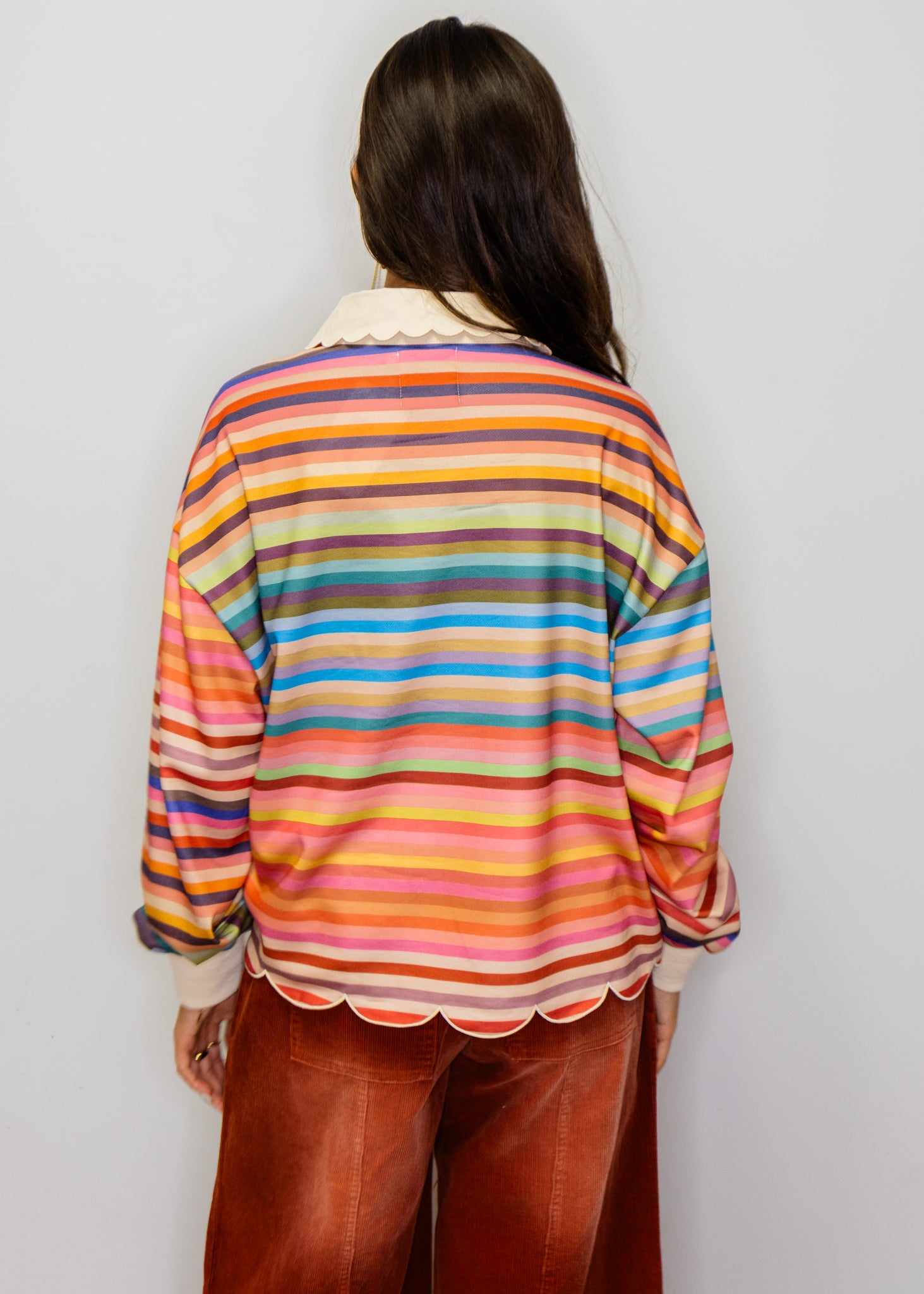 Rainbow Stripe Scallop Trim Long Sleeve